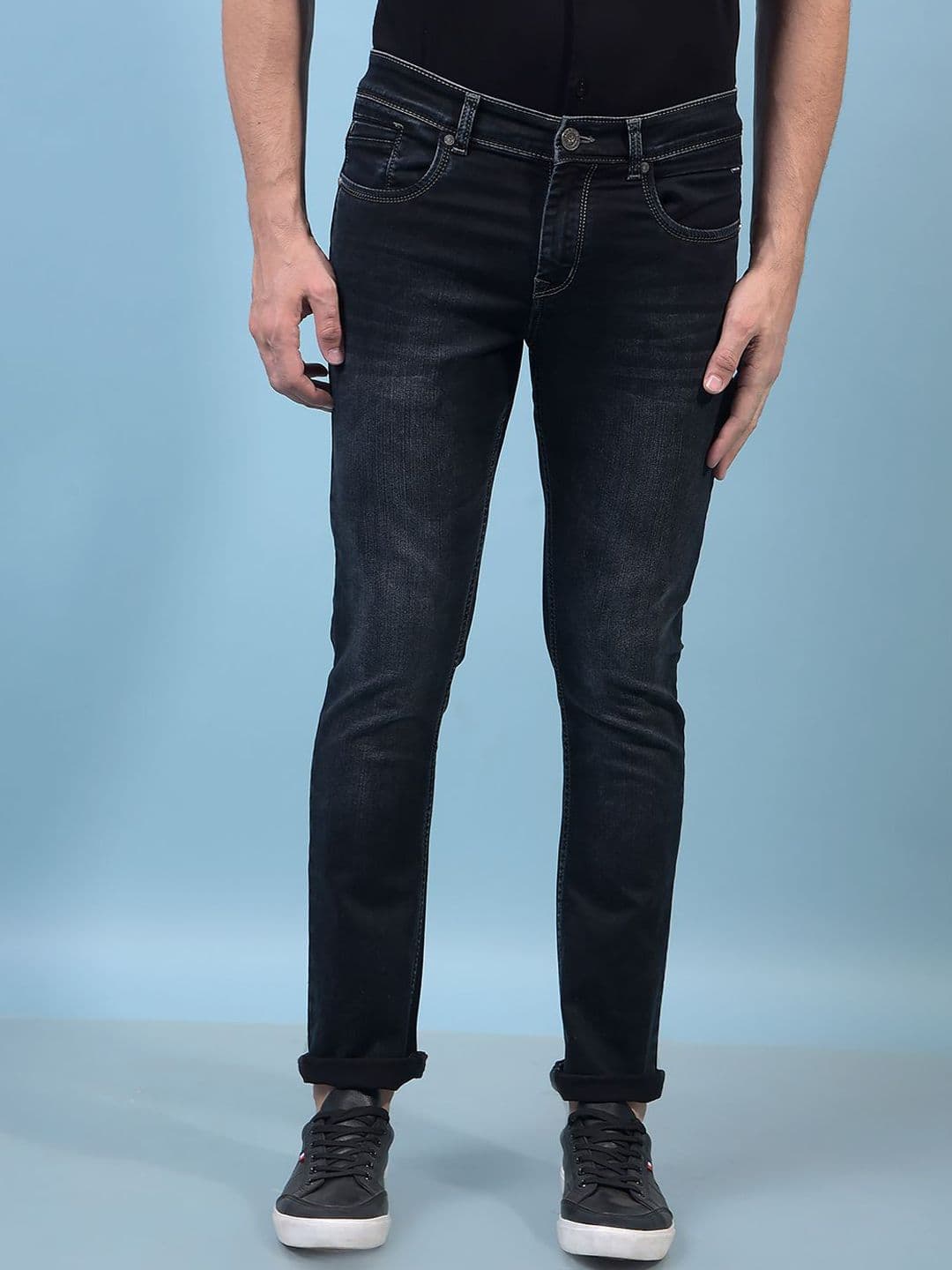Crimsoune Club Men Slim Fit Mid-Rise Heavy Fade Stretchable Clean Look Dark Shade Jeans - view 1