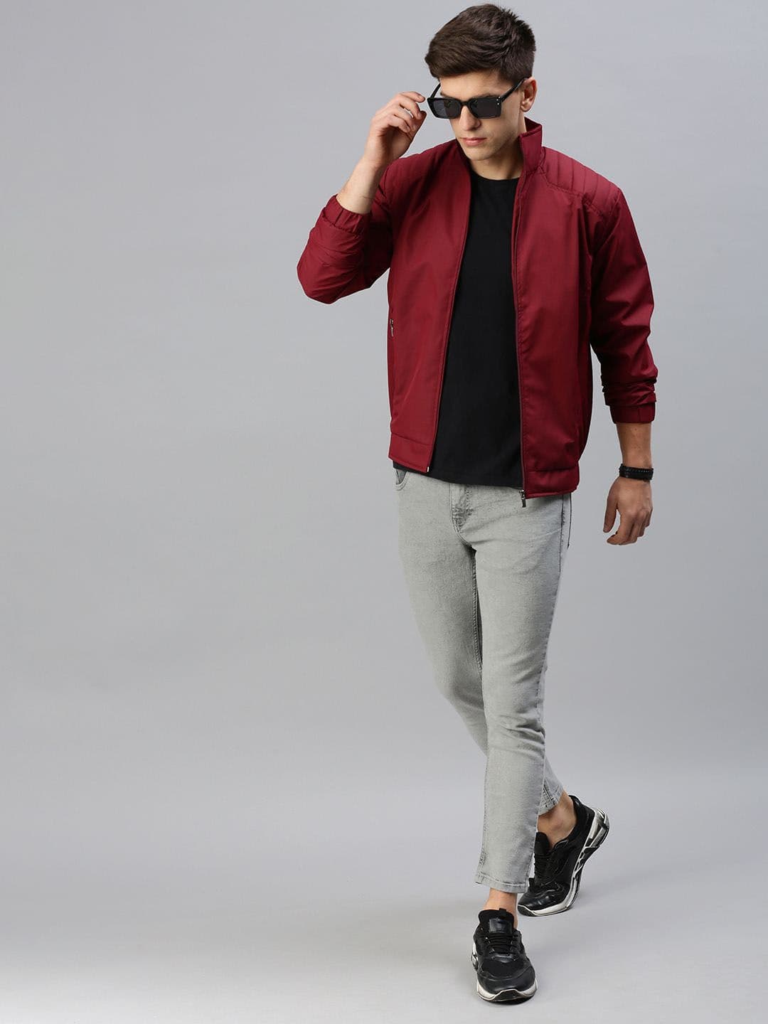 VOXATI Men Solid Windcheater Bomber Jacket thumbnail 2