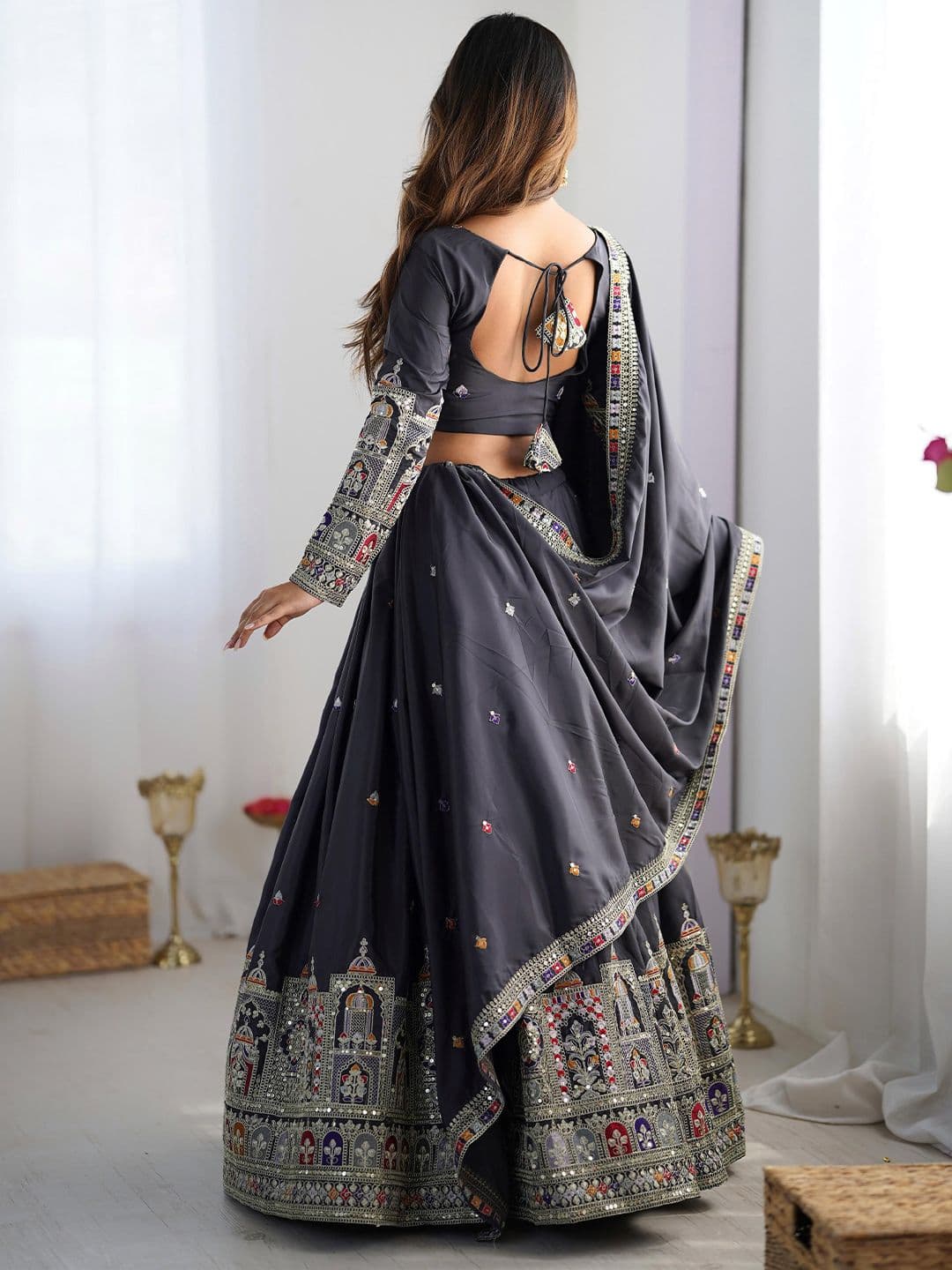 SHOPGARB Embroidered Semi-Stitched Lehenga & Unstitched Blouse With Dupatta thumbnail 6