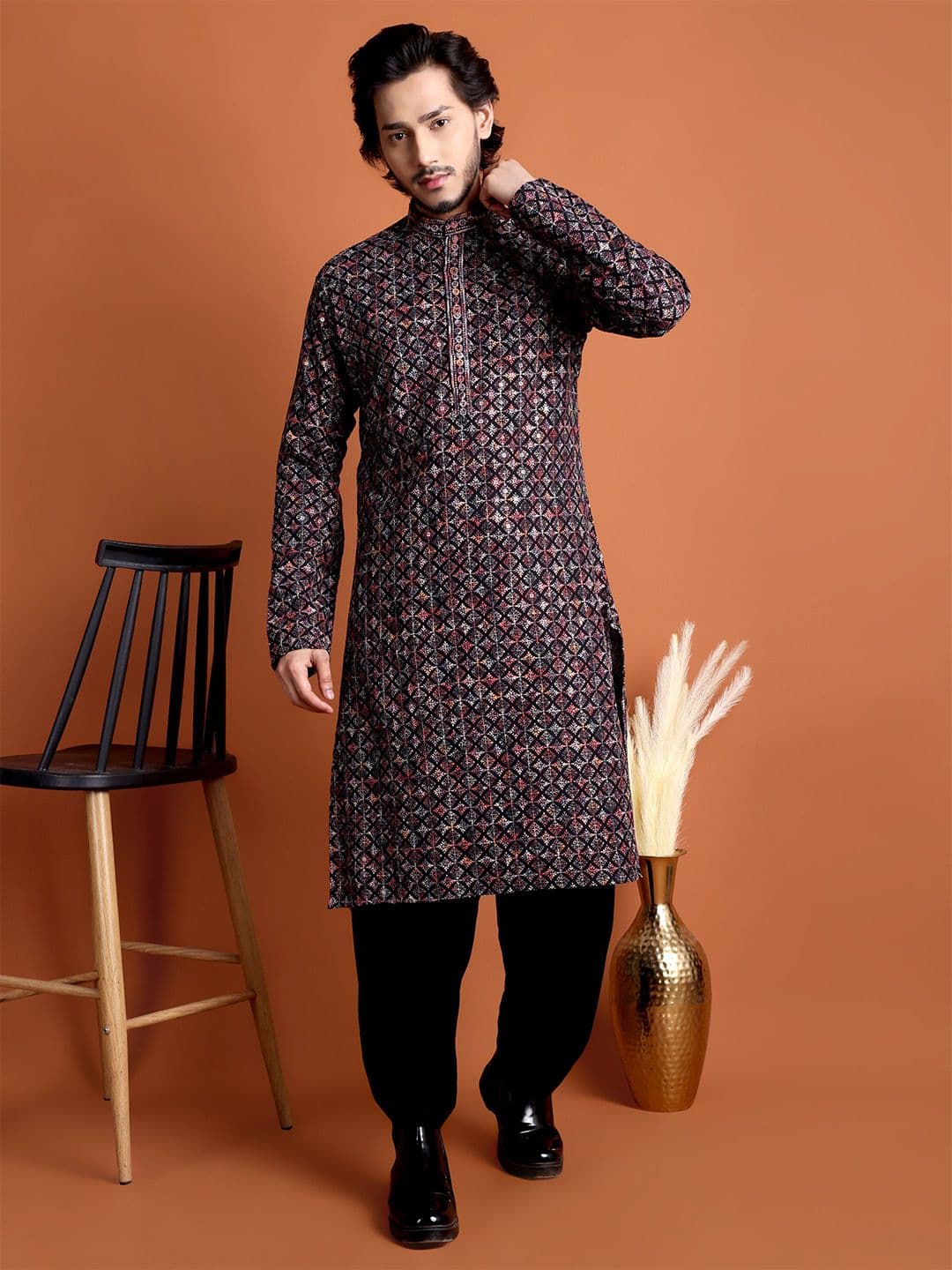 Tibra Men Ethnic Motifs Embroidered Sequinned Kurta - view 1