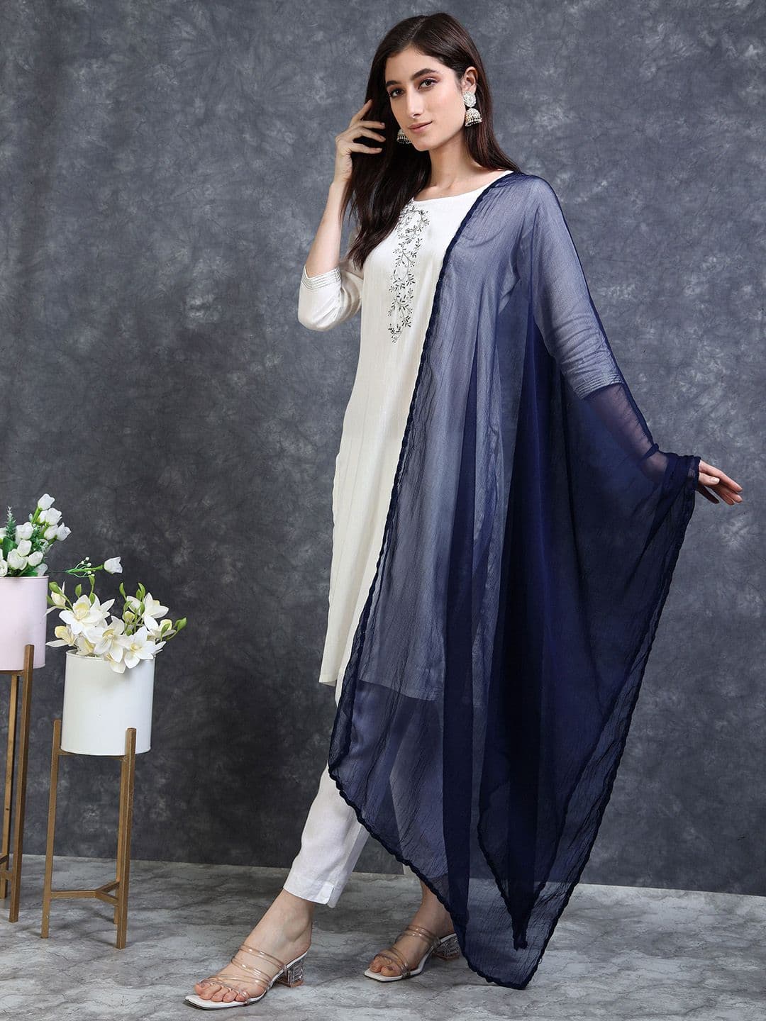 MIRAAN Woven Design Border Chiffon Dupatta thumbnail 4