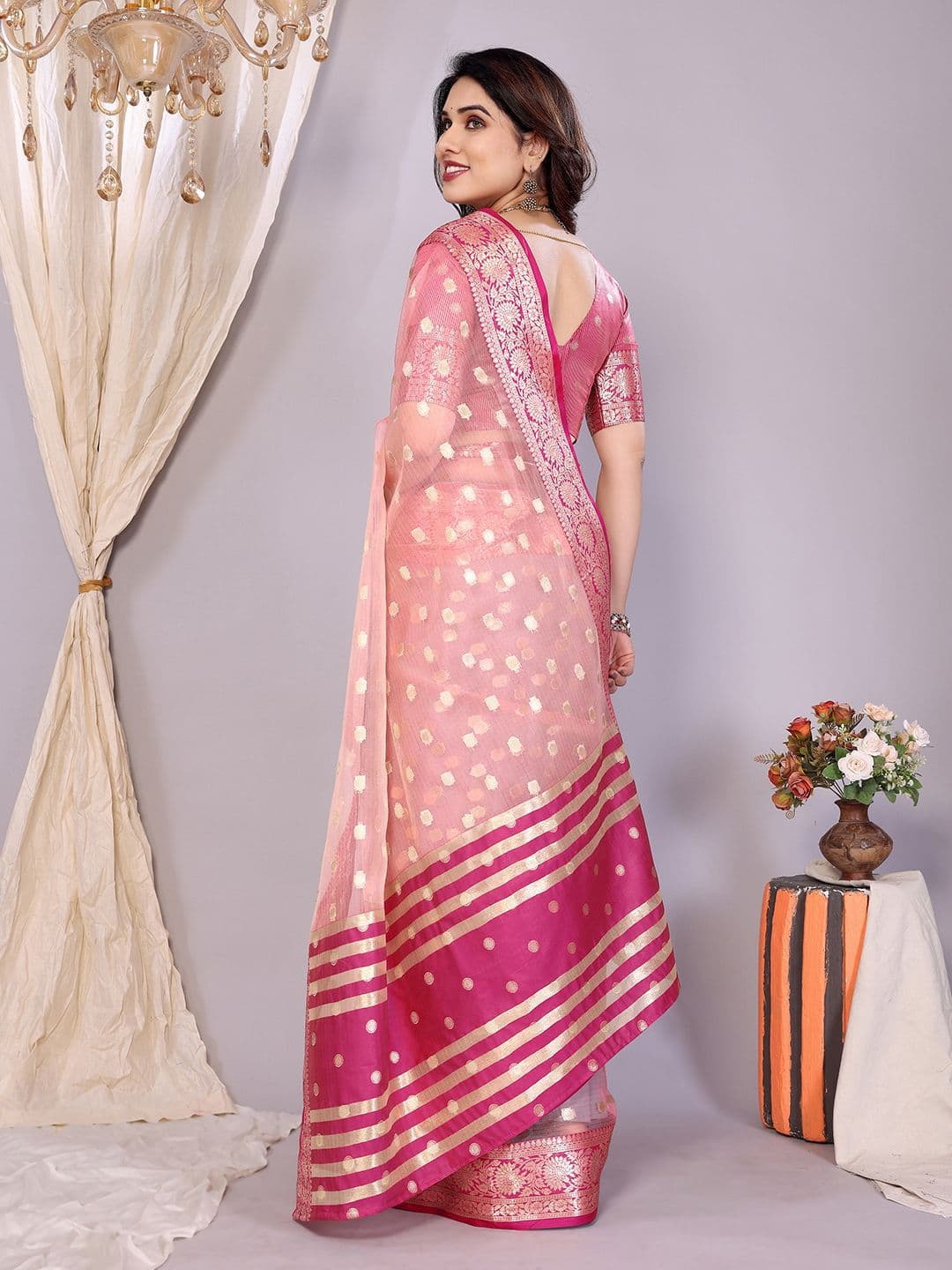 VILLAGIUS Floral Woven Design Organza Designer Banarasi Saree thumbnail 4