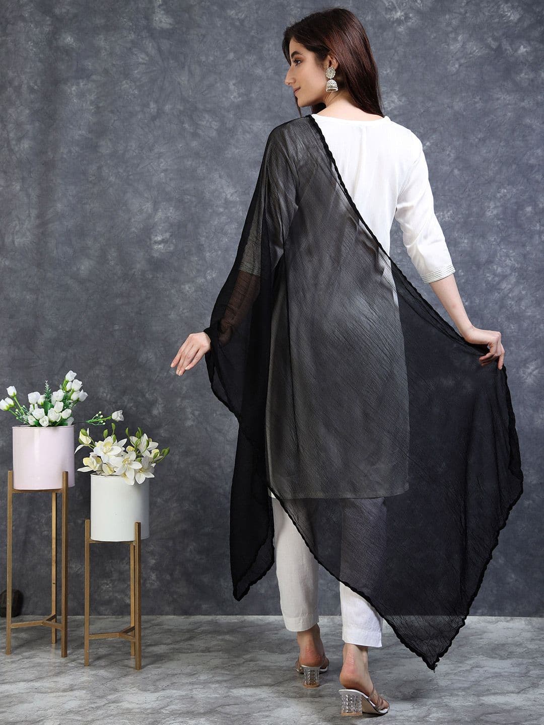 MIRAAN Taping Border Chiffon Dupatta thumbnail 2