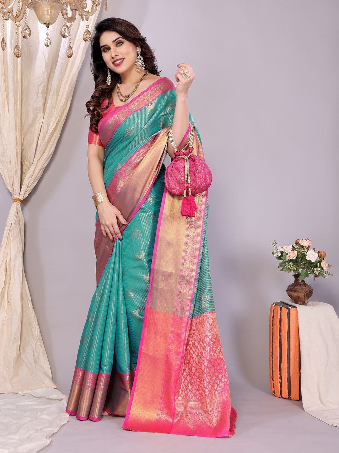 VILLAGIUS Floral Woven Design  Designer Kanjeevaram Saree - view 1