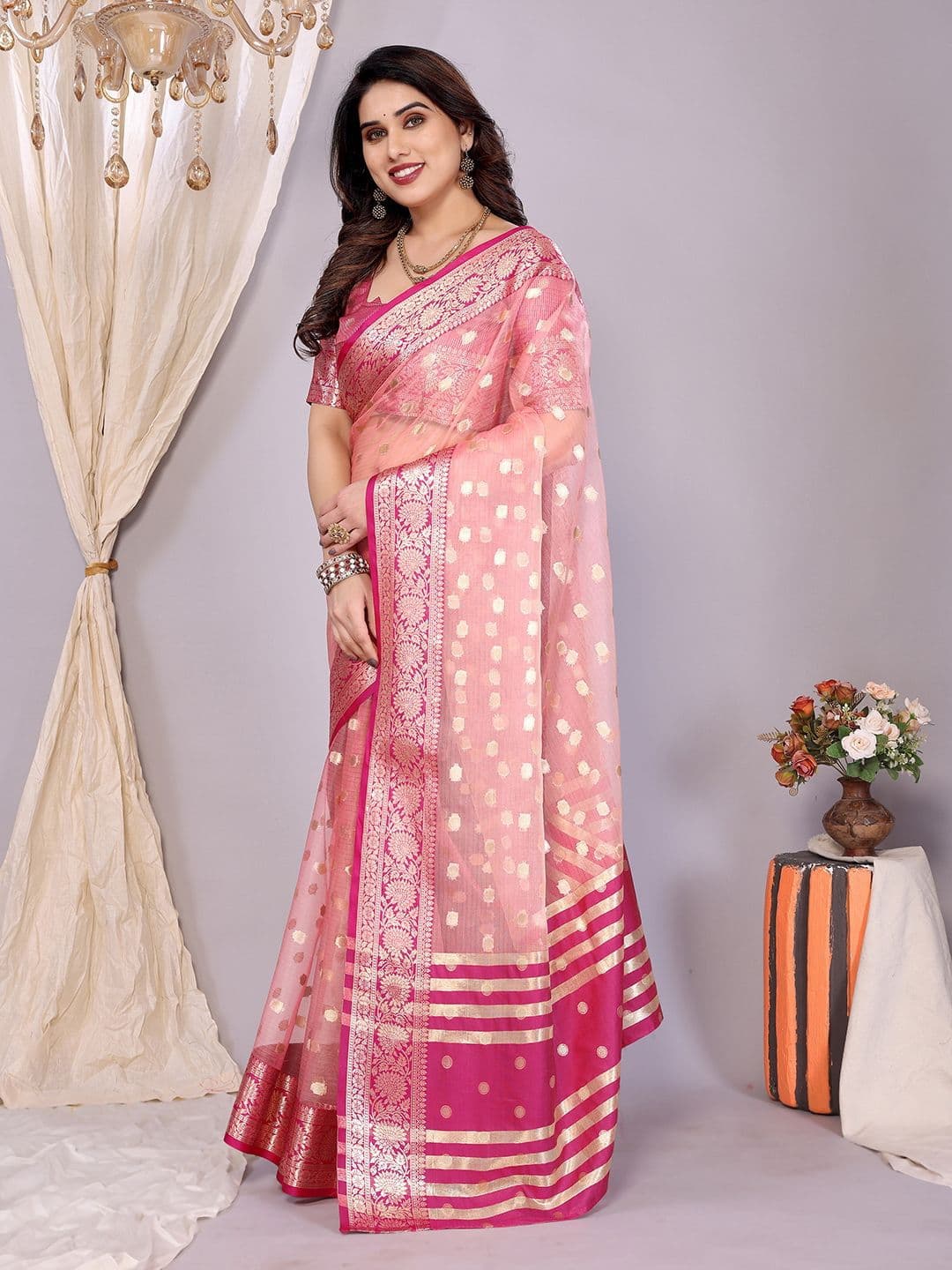 VILLAGIUS Floral Woven Design Organza Designer Banarasi Saree thumbnail 5