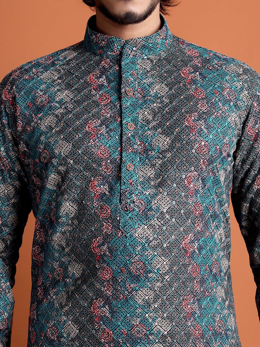 Tibra Men Ethnic Motifs Printed Sequinned Kurta thumbnail 2