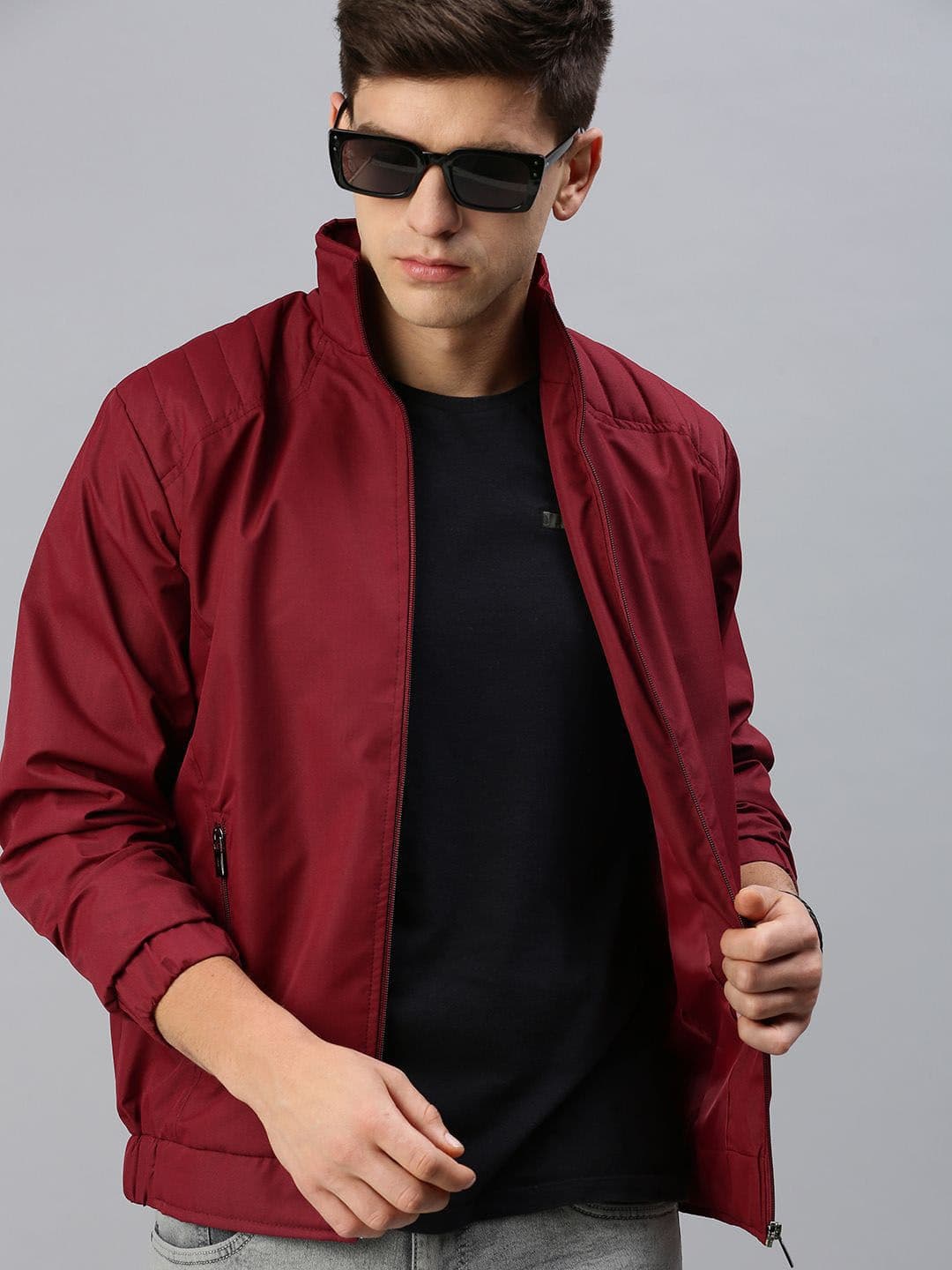 VOXATI Men Solid Windcheater Bomber Jacket thumbnail 3