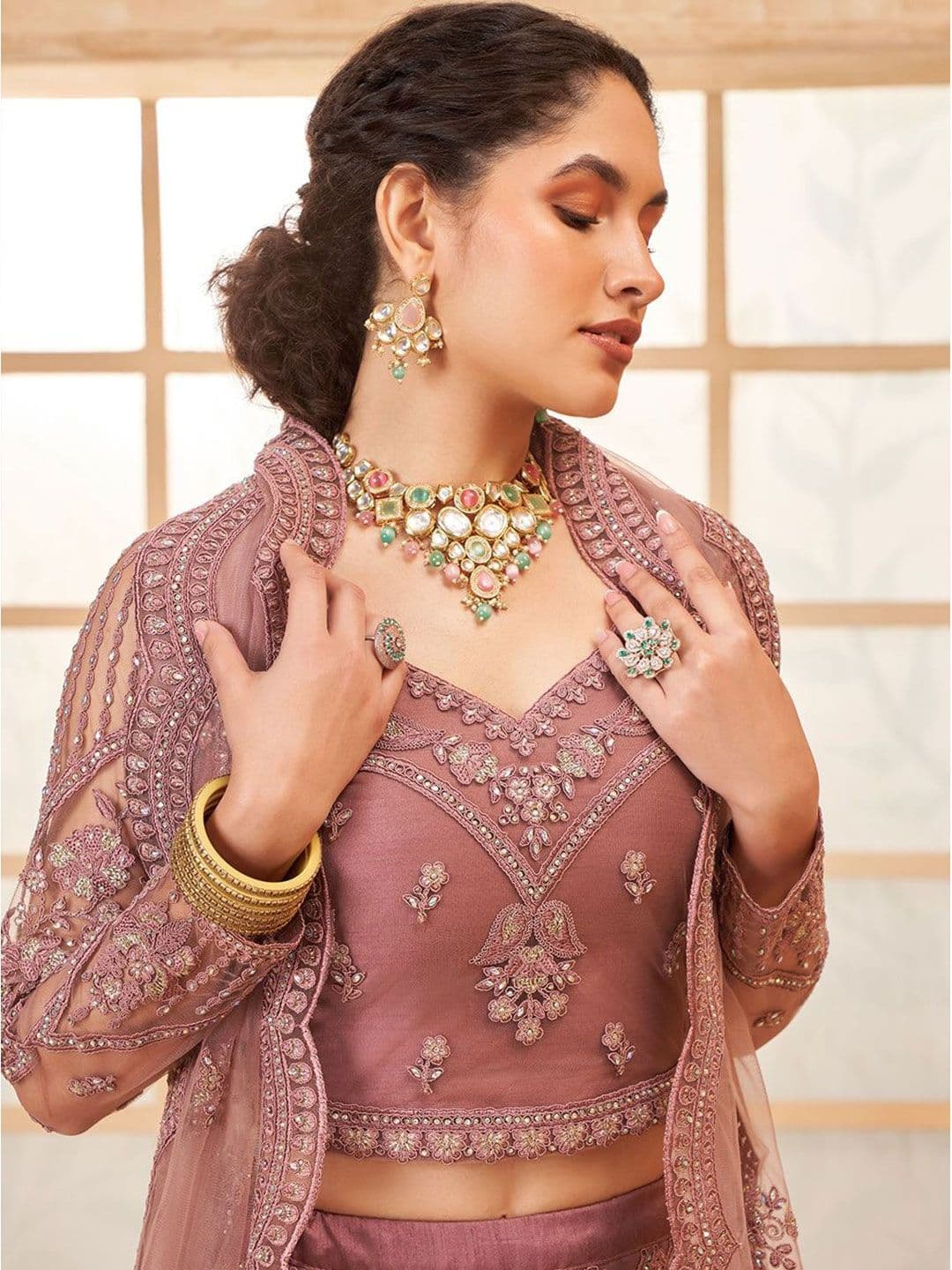 ZAALIMA FASHION Embellished Semi-Stitched Lehenga & Unstitched Blouse With Dupatta thumbnail 3