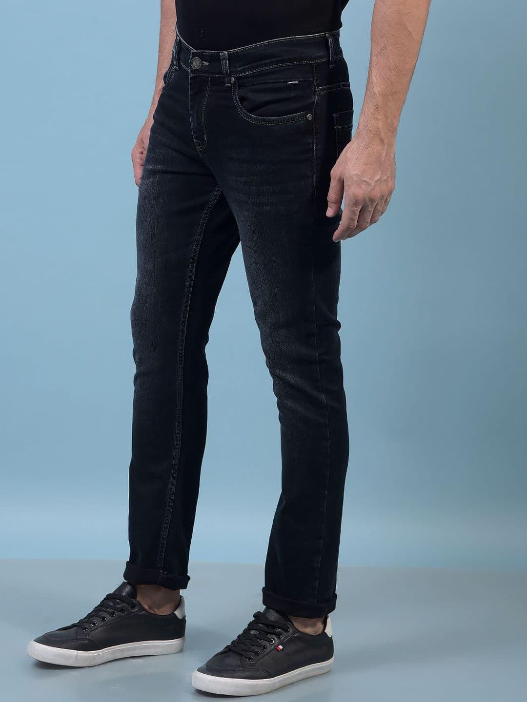Crimsoune Club Men Slim Fit Mid-Rise Heavy Fade Stretchable Clean Look Dark Shade Jeans thumbnail 6