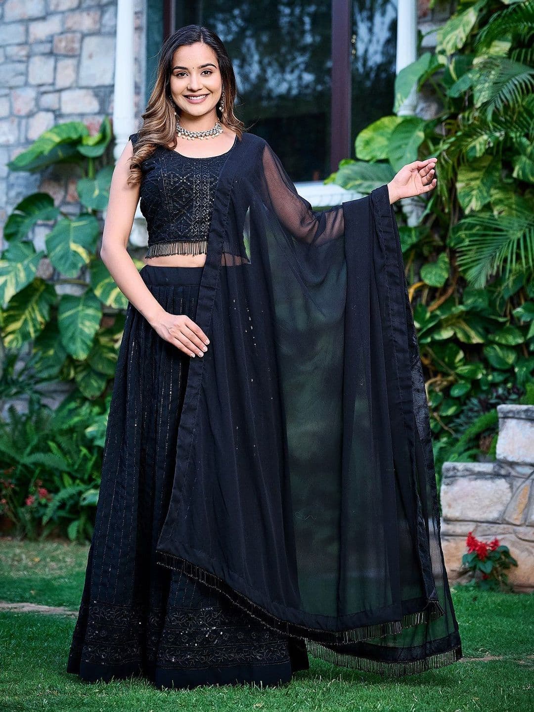 GRISHU COLLECTION Embroidered Ready to Wear Lehenga & Blouse With Dupatta - view 1