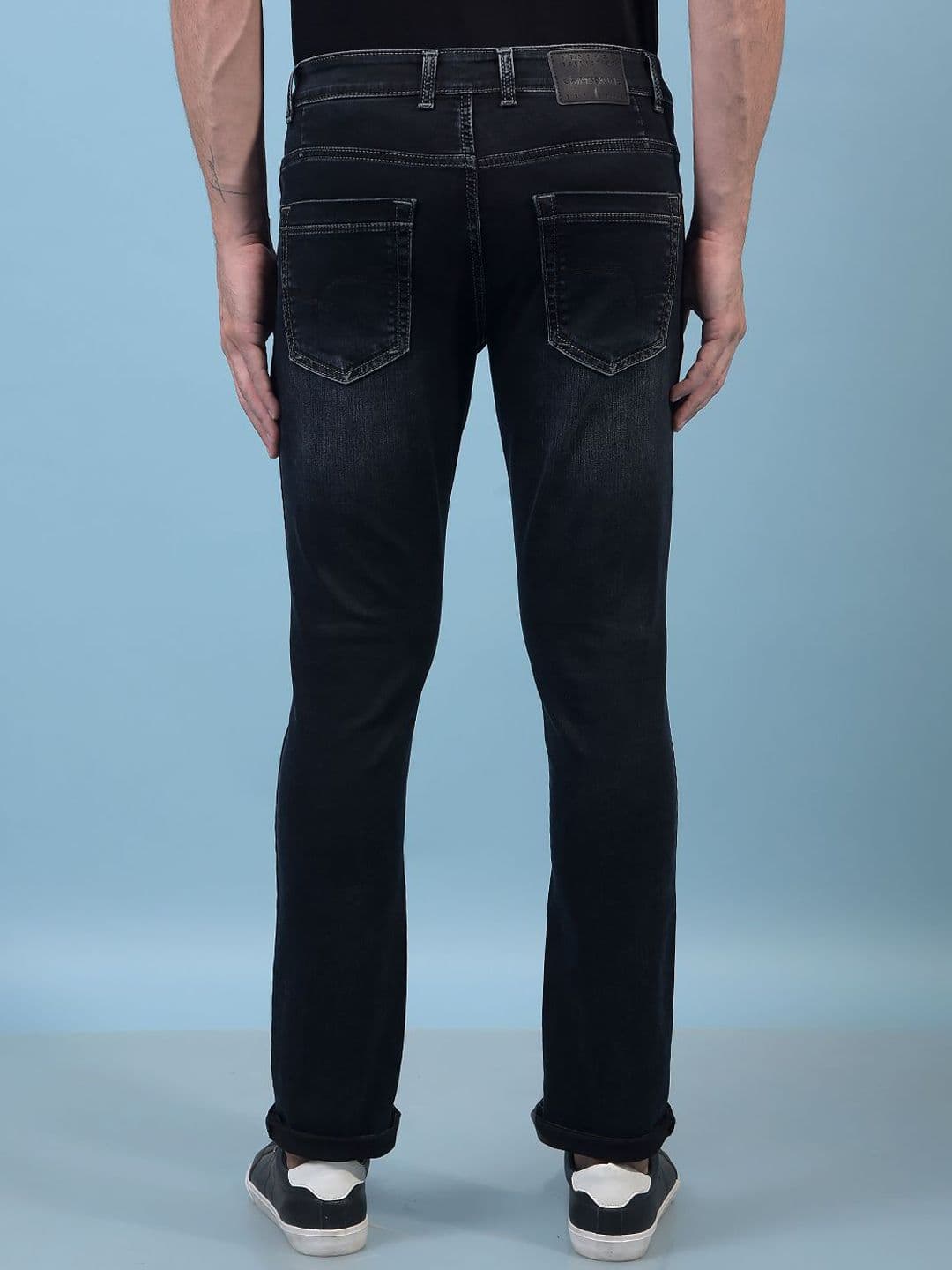 Crimsoune Club Men Slim Fit Mid-Rise Heavy Fade Stretchable Clean Look Dark Shade Jeans thumbnail 3