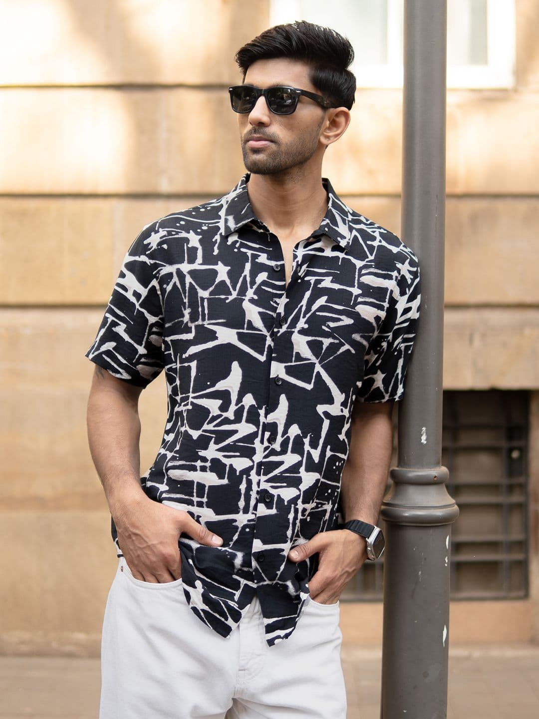 Powerlook Men Black Abstract Flowy Shirt thumbnail 5