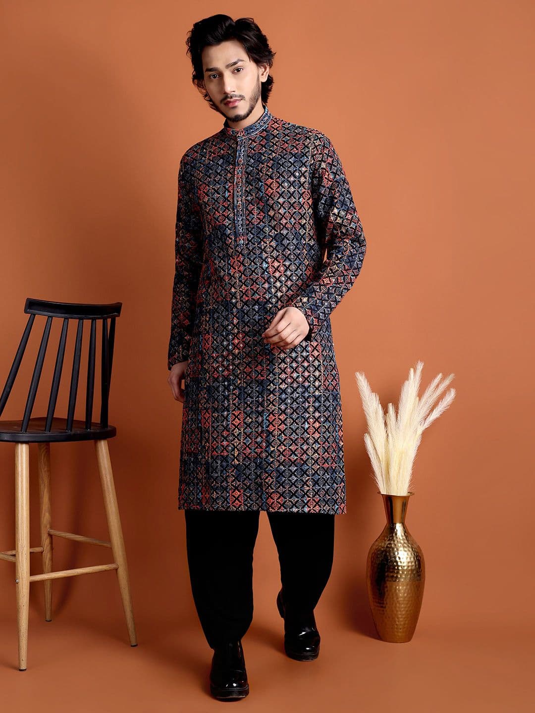 Tibra Men Embroidered Band Collar Kurta thumbnail 5