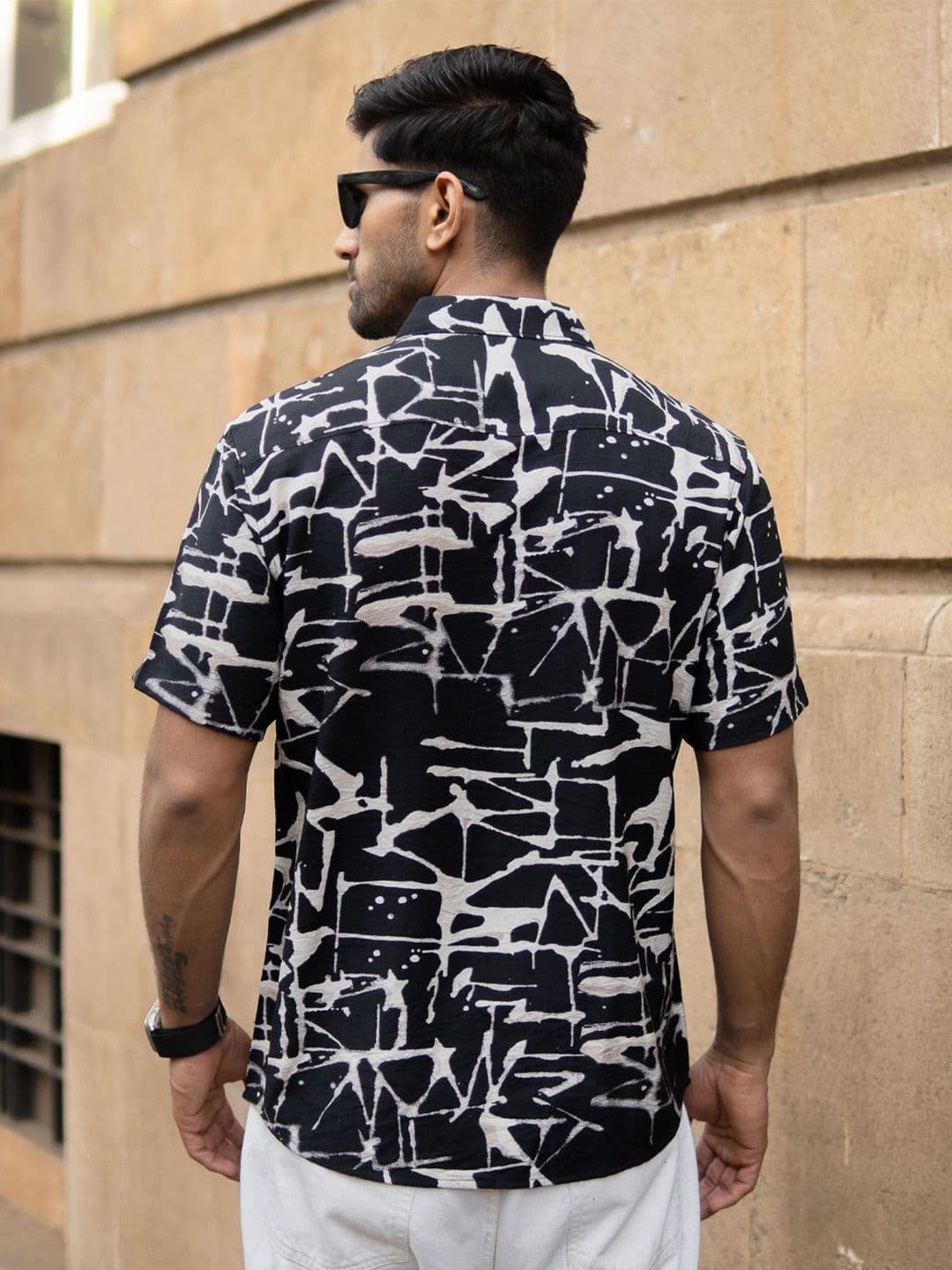 Powerlook Men Black Abstract Flowy Shirt thumbnail 7