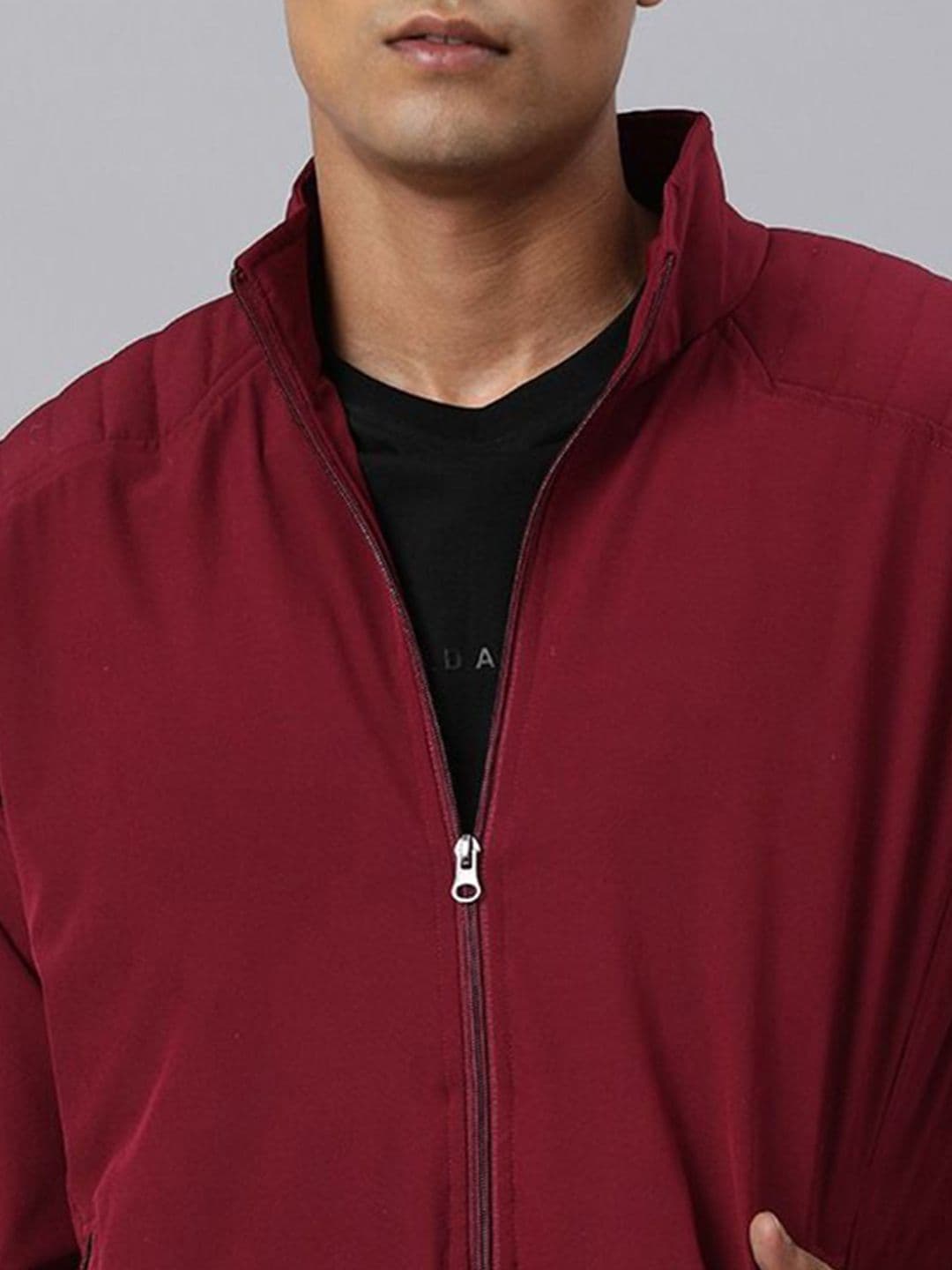 VOXATI Men Solid Mock Collar Bomber Windcheater Jacket thumbnail 4