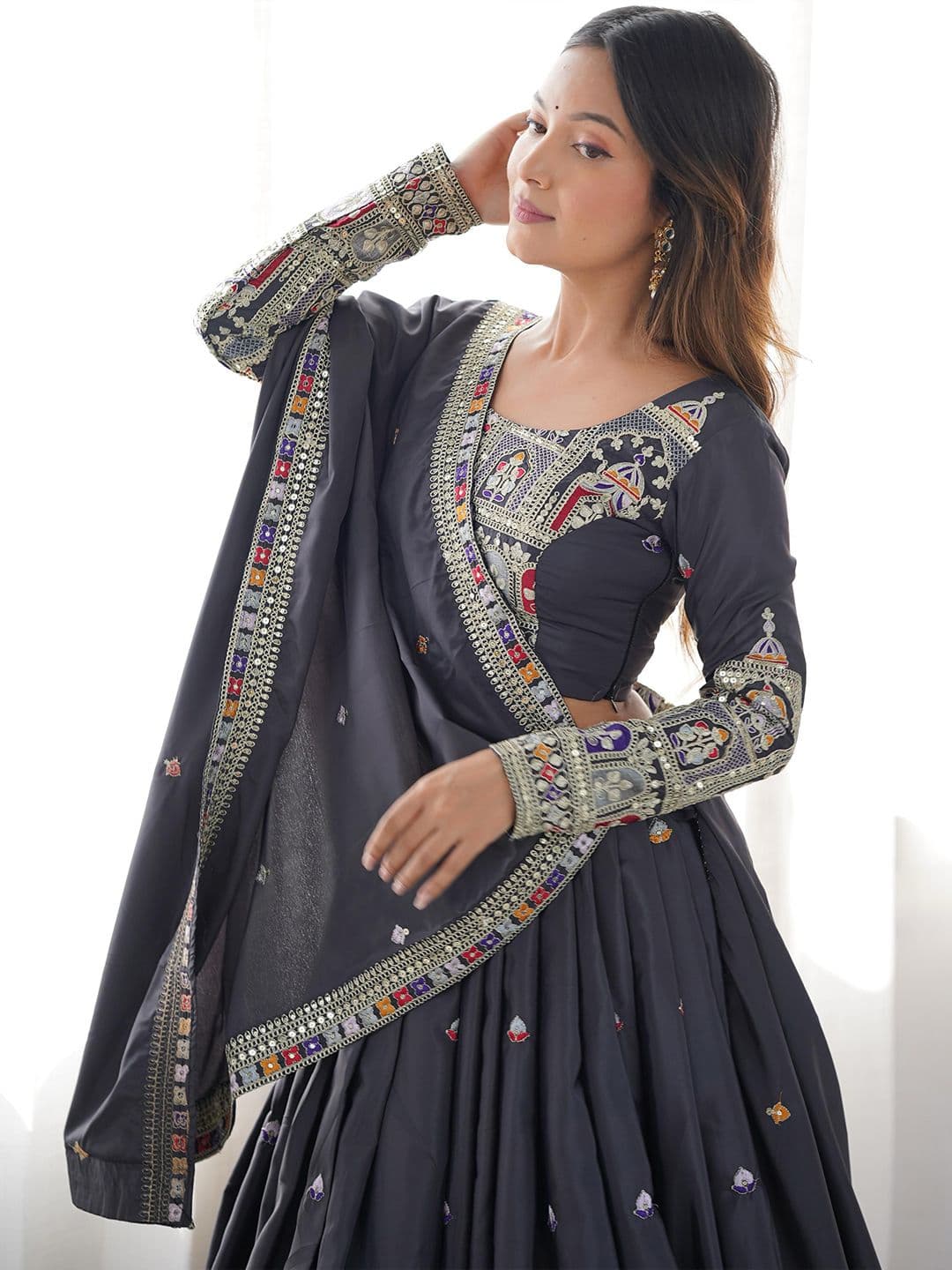 SHOPGARB Embroidered Semi-Stitched Lehenga & Unstitched Blouse With Dupatta thumbnail 2
