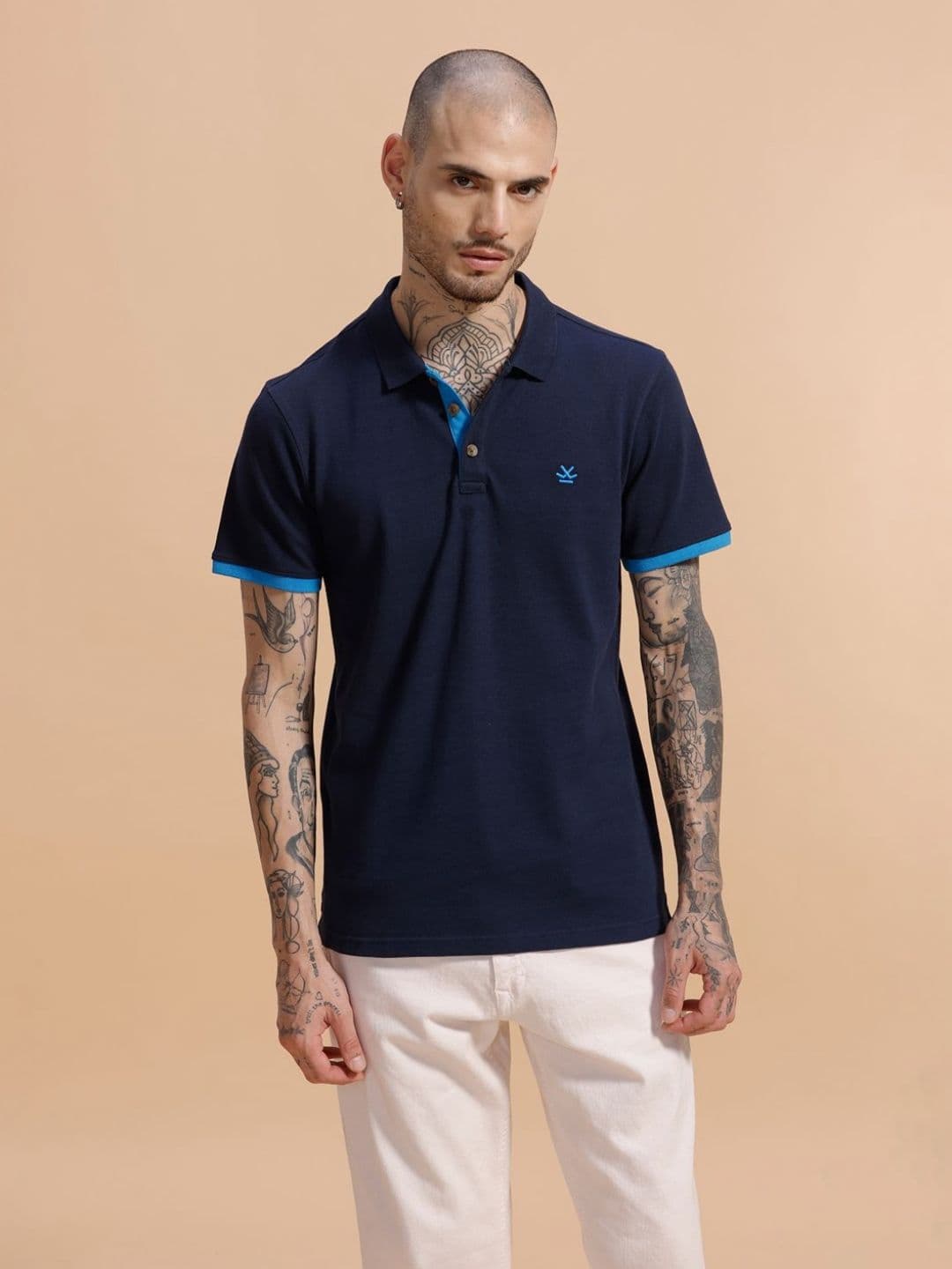 WROGN Men Solid Polo Collar Cotton Slim Fit T-shirt - view 1