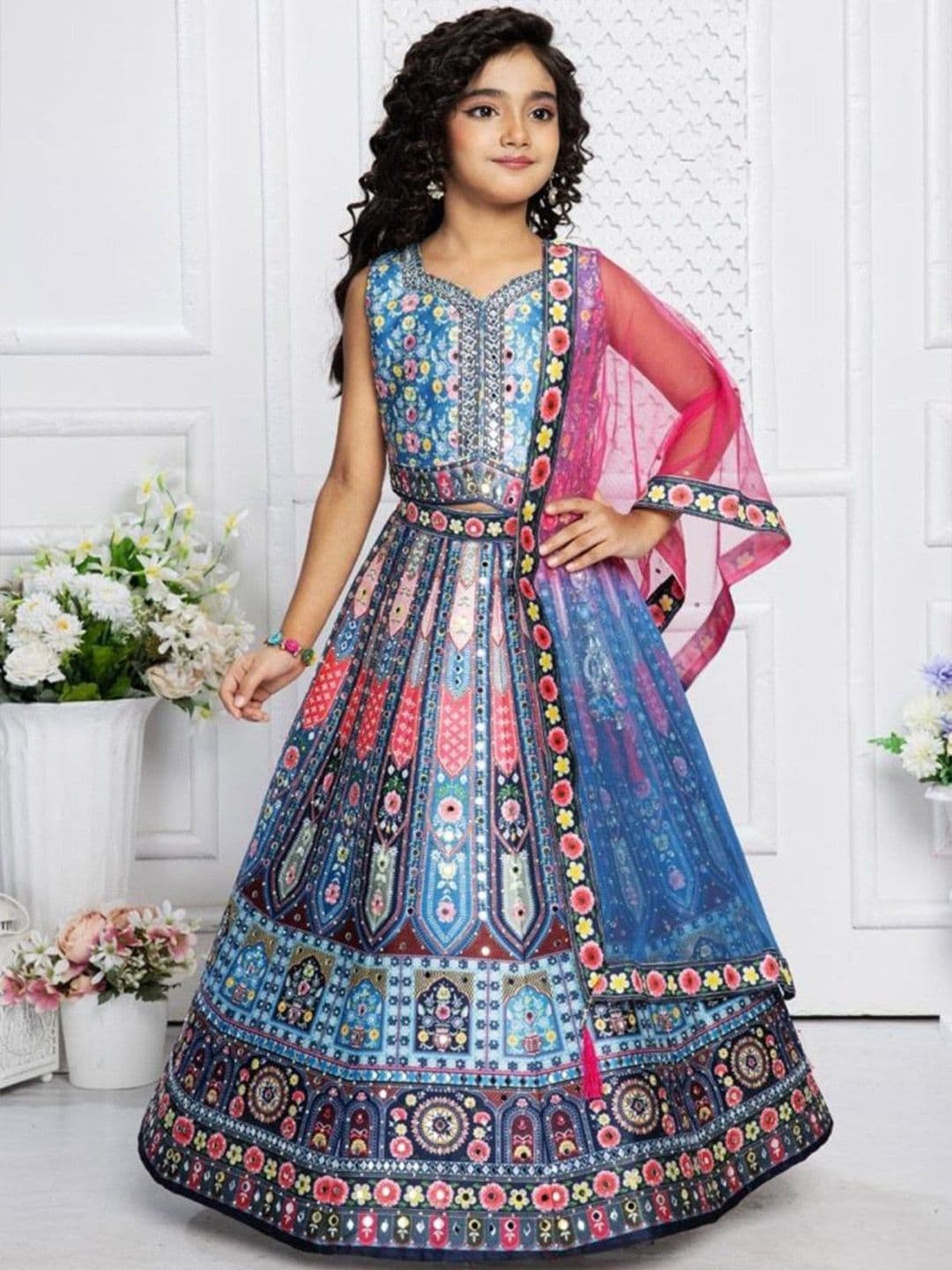 BAESD Girls Printed Beads and Stones Tie Dye Ready to Wear Lehenga & Blouse With Dupatta - view 1