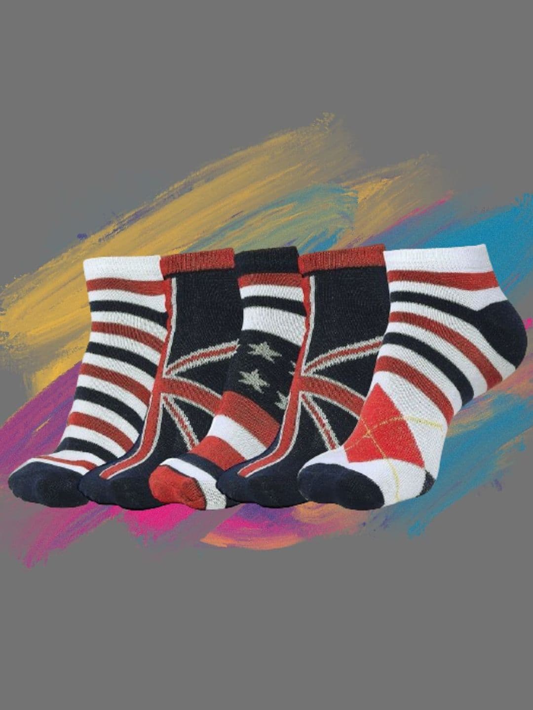 MJE Men Pack Of 5 Flag Patterned Ankle Length Socks - view 1