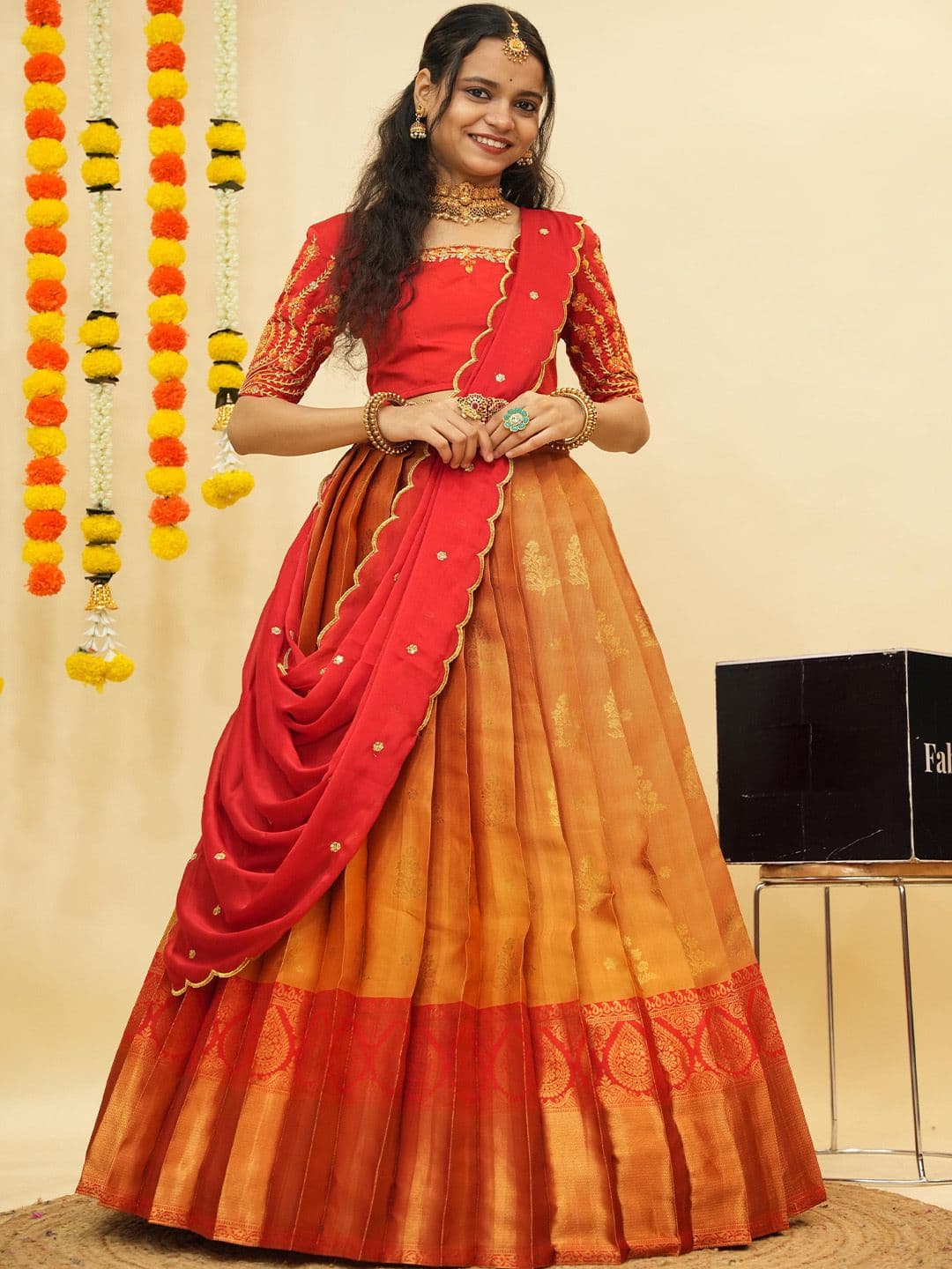 Fabcartz Embroidered Semi-Stitched Lehenga & Unstitched Blouse With Dupatta - view 1
