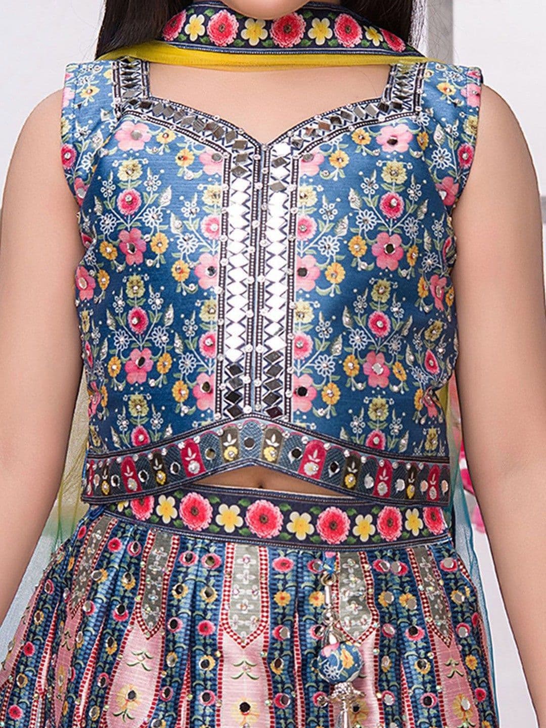 BAESD Girls Printed Beads and Stones Tie Dye Ready to Wear Lehenga & Blouse With Dupatta thumbnail 2