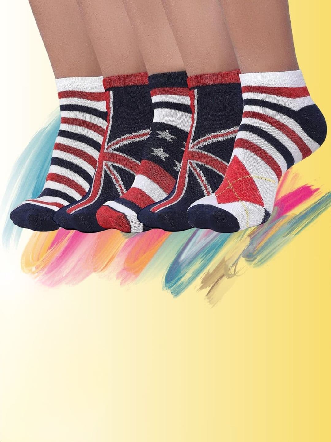 MJE Men Pack Of 5 Patterned Cotton Ankle Length Socks - view 1