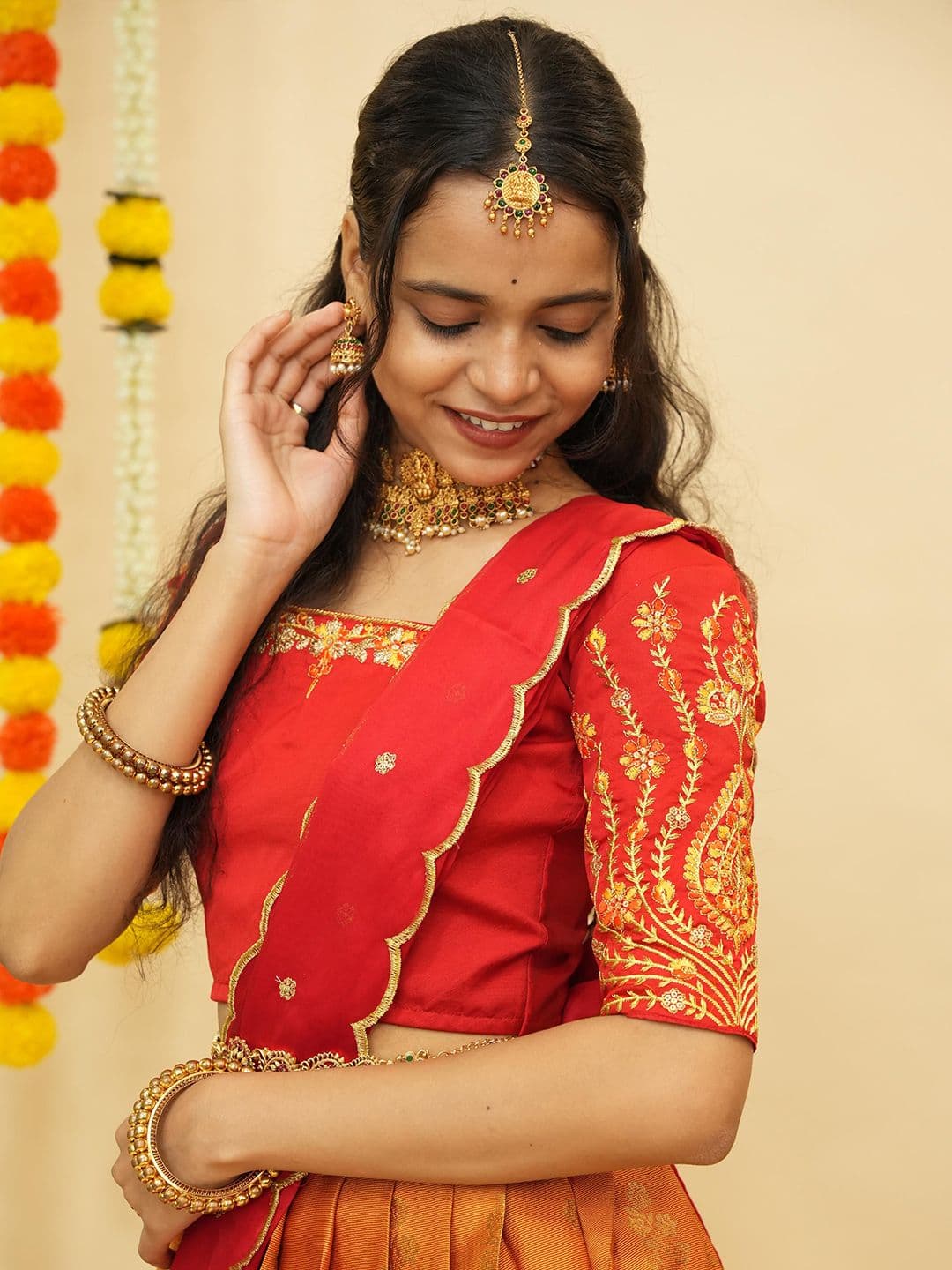Fabcartz Embroidered Semi-Stitched Lehenga & Unstitched Blouse With Dupatta thumbnail 5