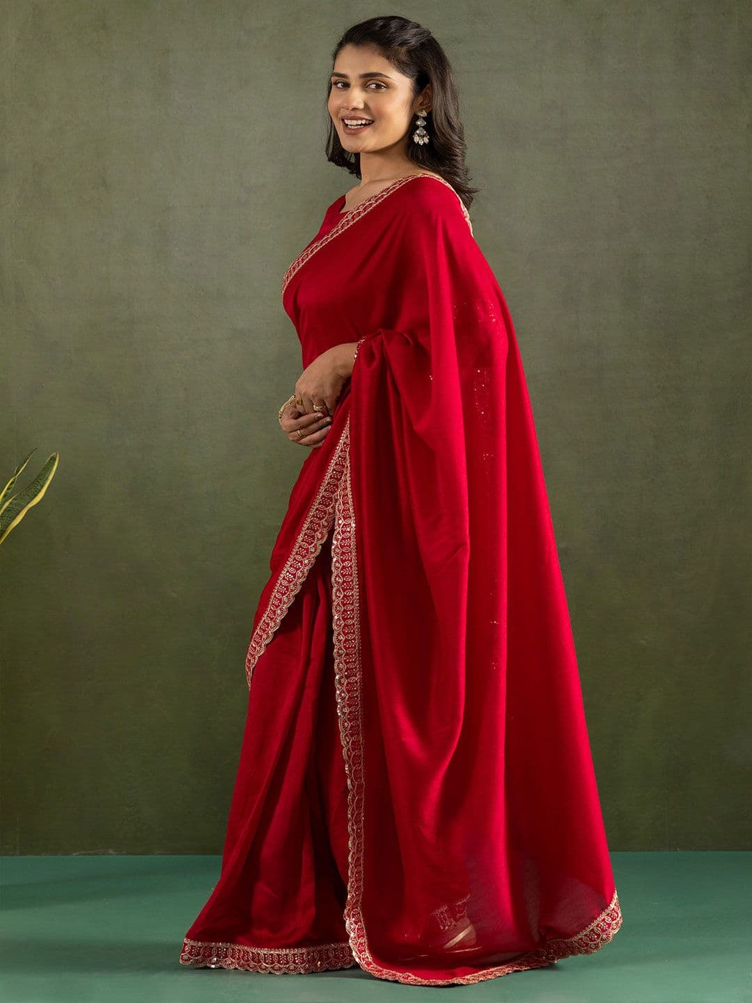 KAYOMMI Sequinned Pure Chiffon Ready to Wear Saree thumbnail 4