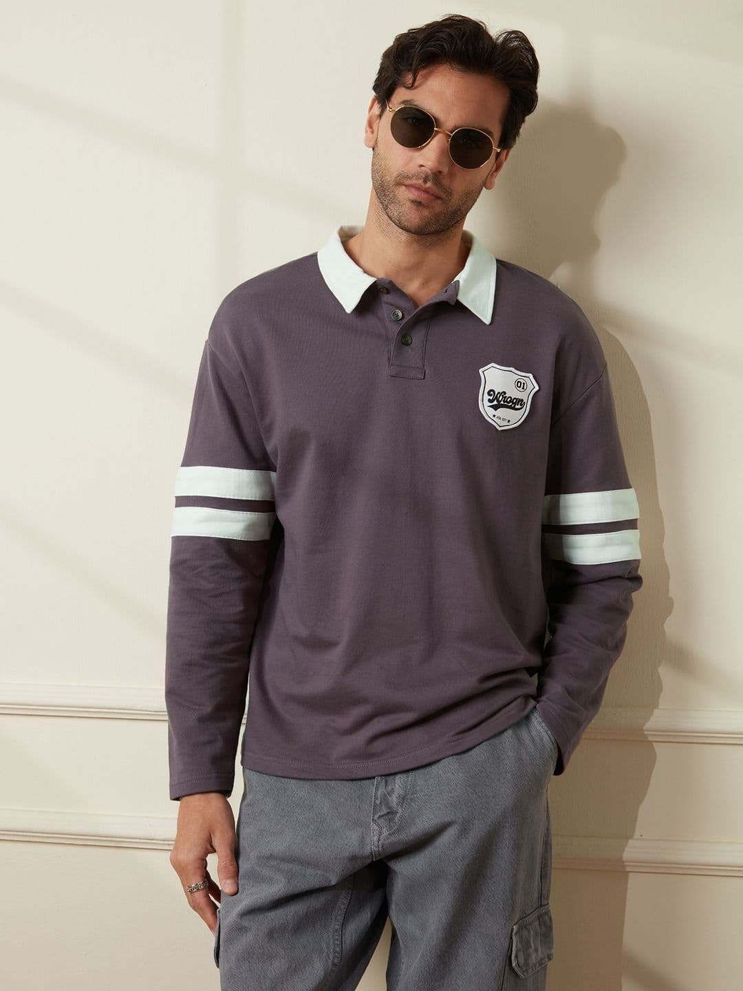 WROGN Men Colourblocked Polo Collar Applique T-shirt thumbnail 4