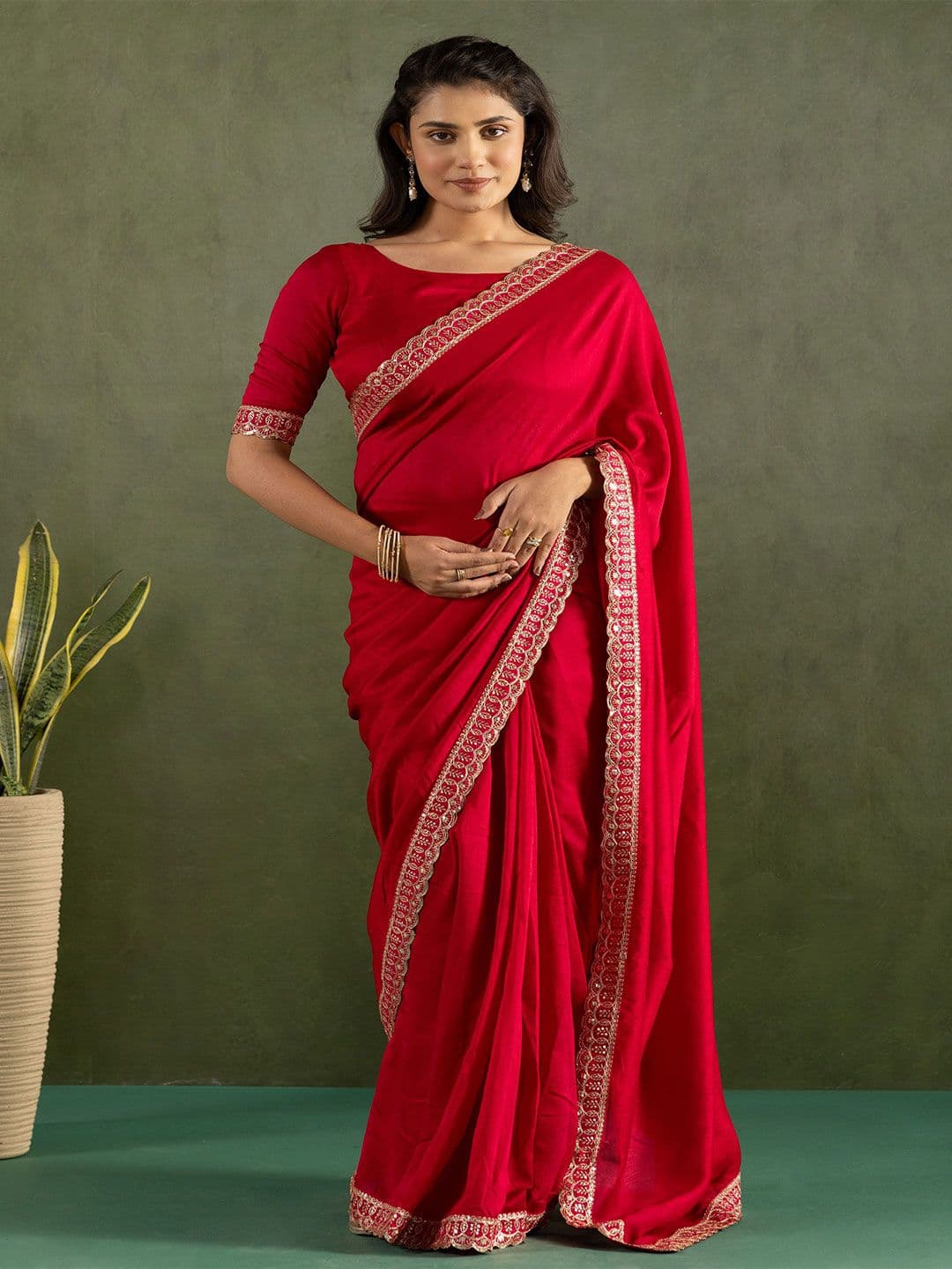 KAYOMMI Sequinned Pure Chiffon Ready to Wear Saree - view 1