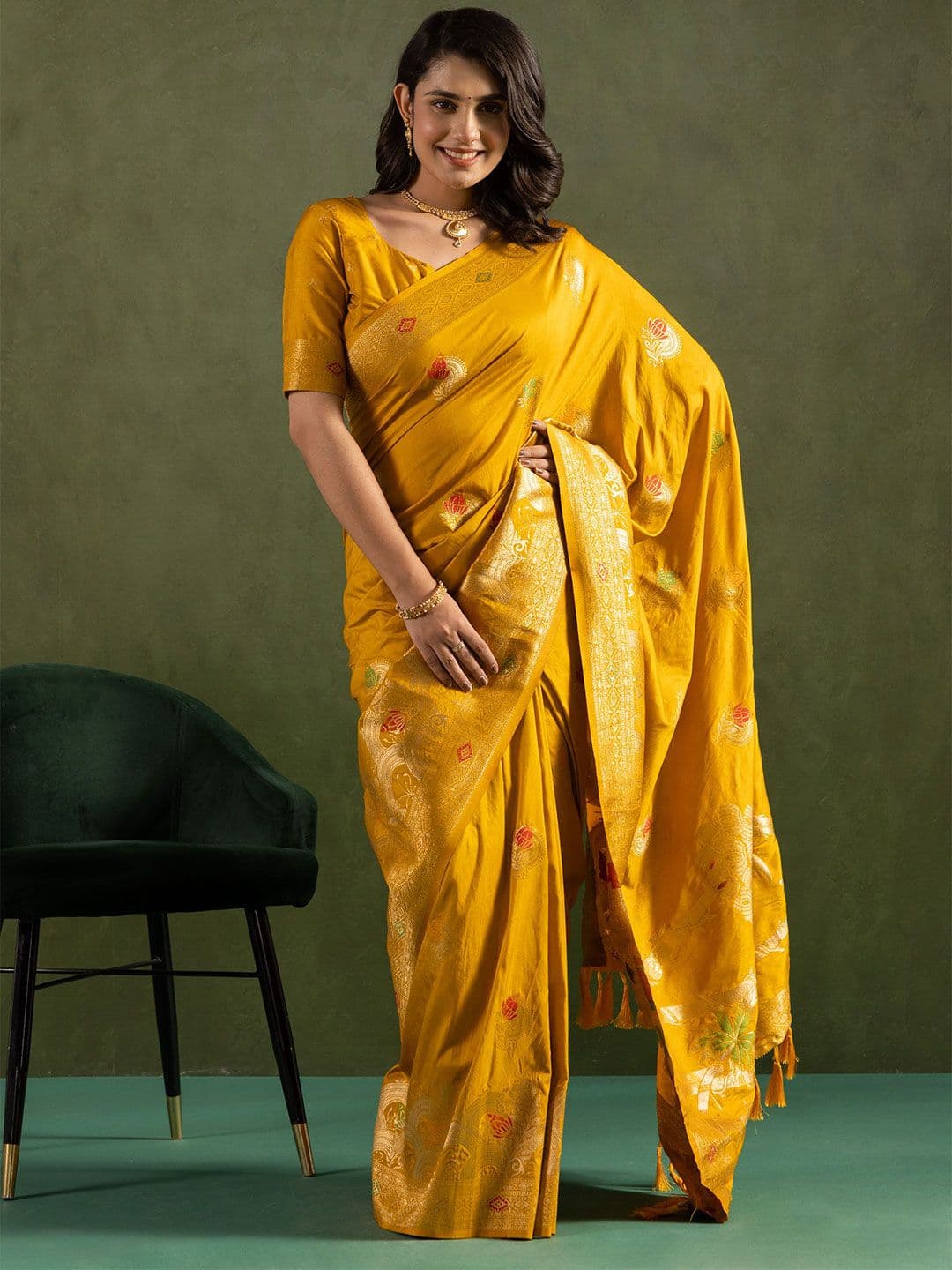 KAYOMMI Woven Design Zari Silk Blend Ready to Wear Saree - view 1