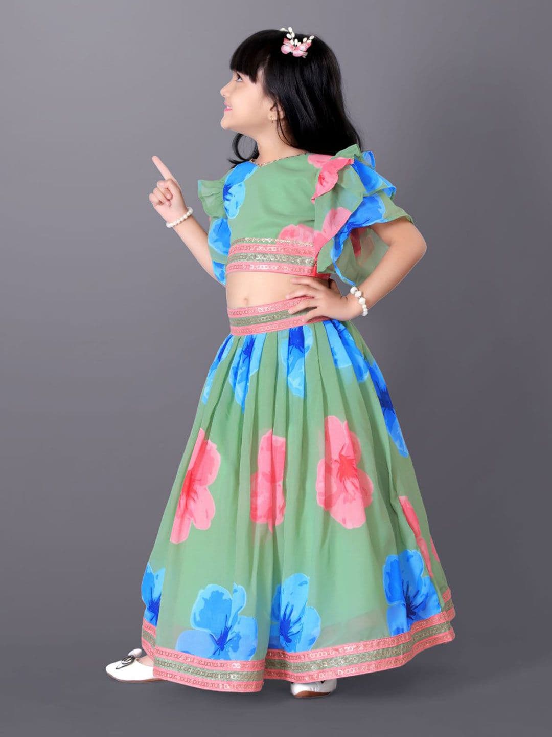 BAESD Girls Printed Ready to Wear Lehenga & thumbnail 3