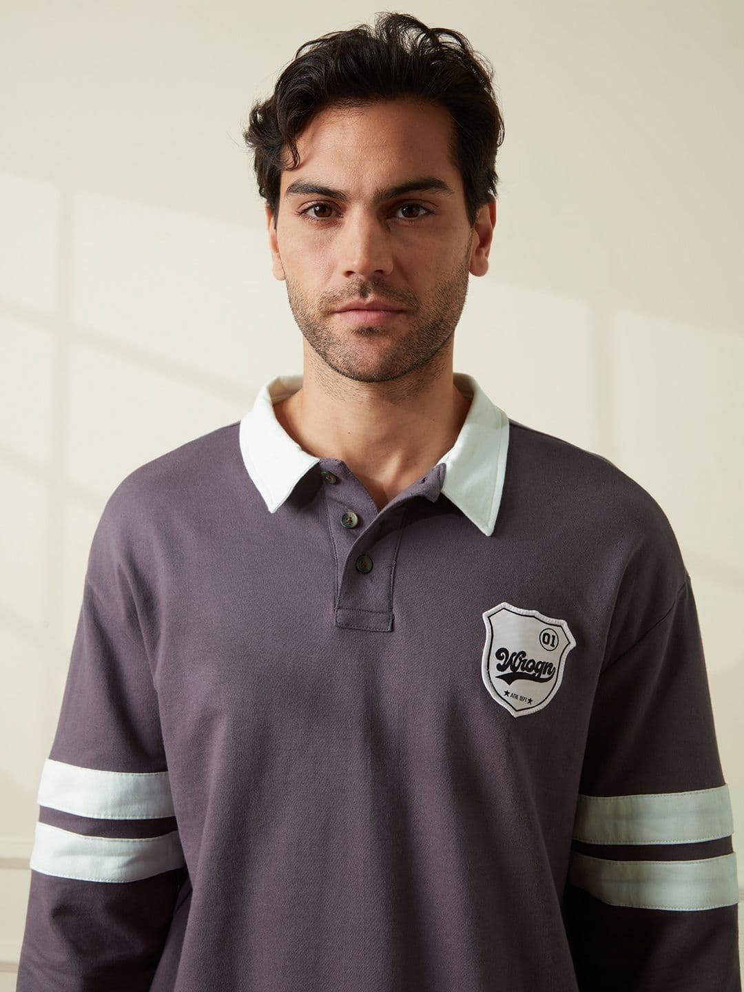WROGN Men Colourblocked Polo Collar Applique T-shirt thumbnail 3