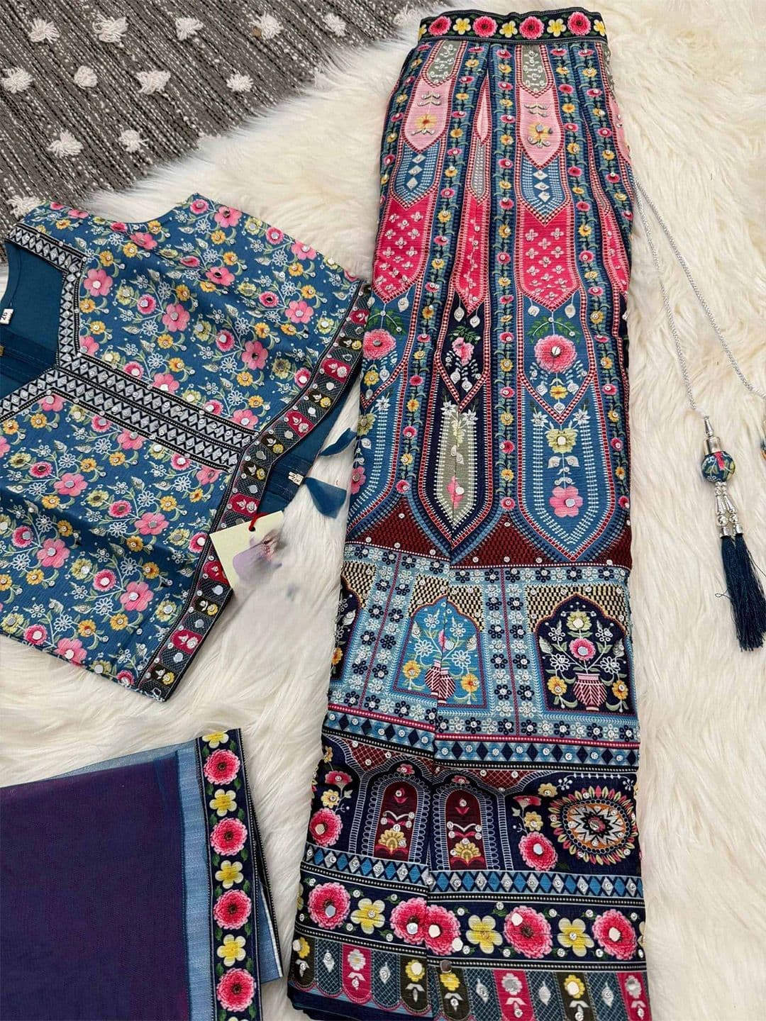 BAESD Girls Printed Beads and Stones Tie Dye Ready to Wear Lehenga & Blouse With Dupatta thumbnail 5