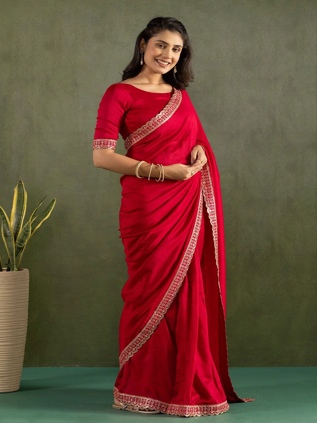 KAYOMMI Sequinned Pure Chiffon Ready to Wear Saree thumbnail 2