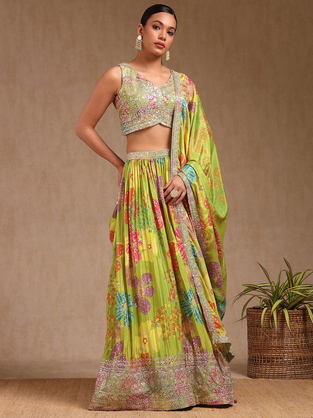 Soch Floral Embroidered Sequinned Ready to Wear Chinon Lehenga & Blouse With Dupatta thumbnail 2