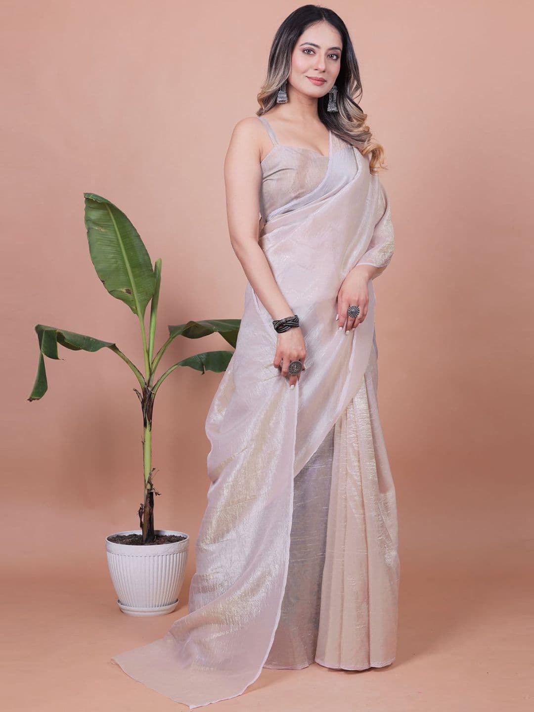 Anneca Women Solid Shimmer Tissue Saree thumbnail 5