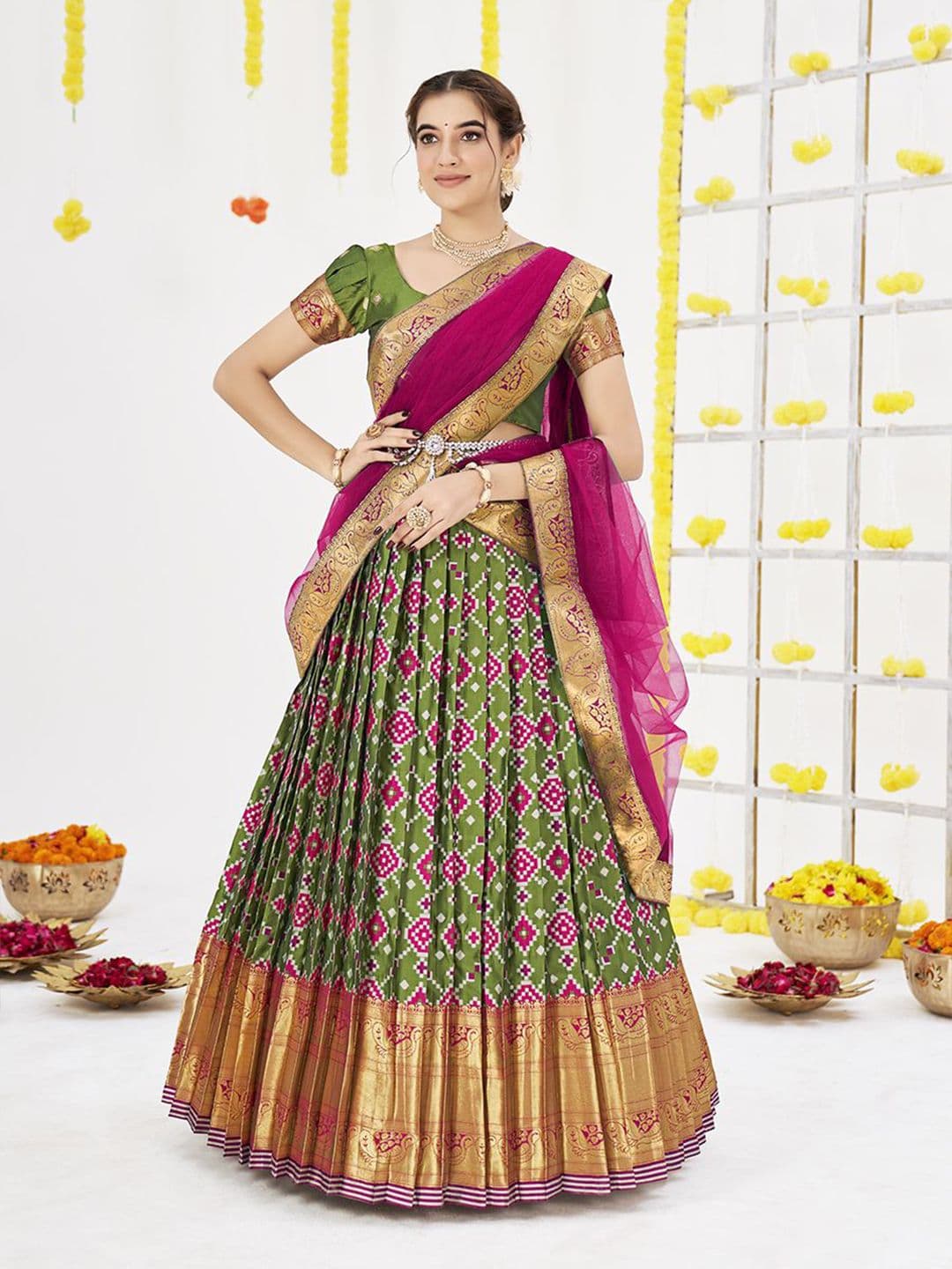 SHOPGARB Women Printed Semi-Stitched Lehenga & Unstitched Blouse With Dupatta - view 1