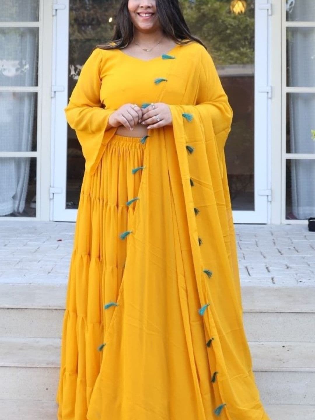 Swadeshi Shringaar Women Sunshine Georgette Lehenga Set thumbnail 7