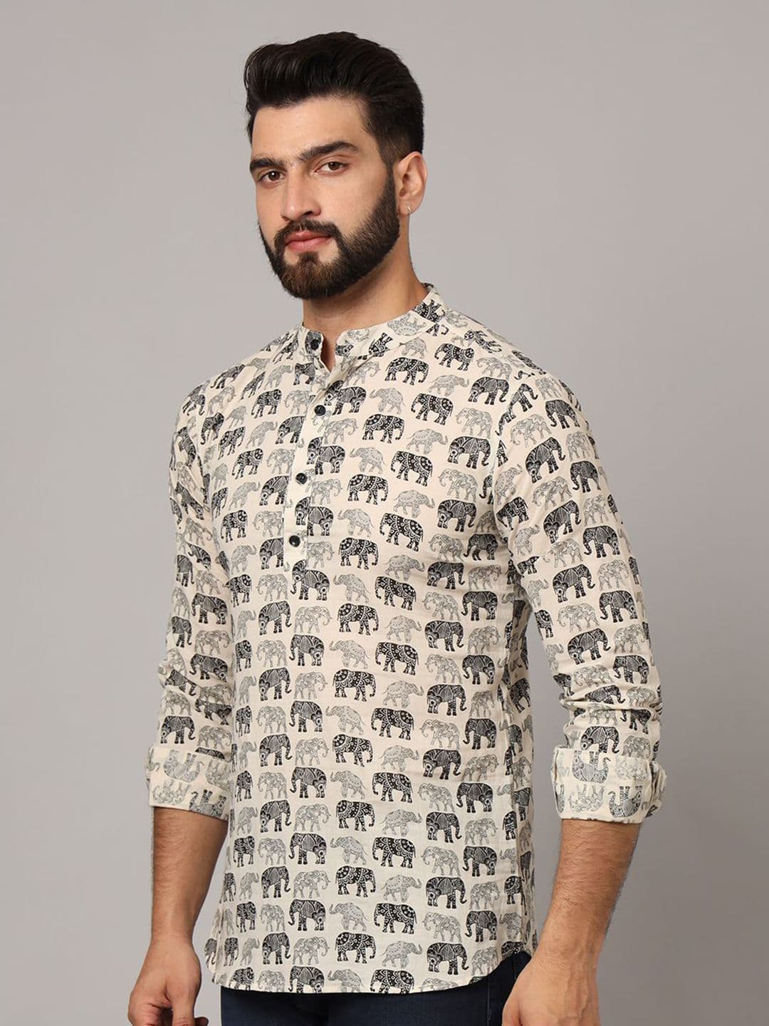 JAPER KURTI Ethnic Motifs Printed Band Collar Pure Cotton Short Kurta thumbnail 7