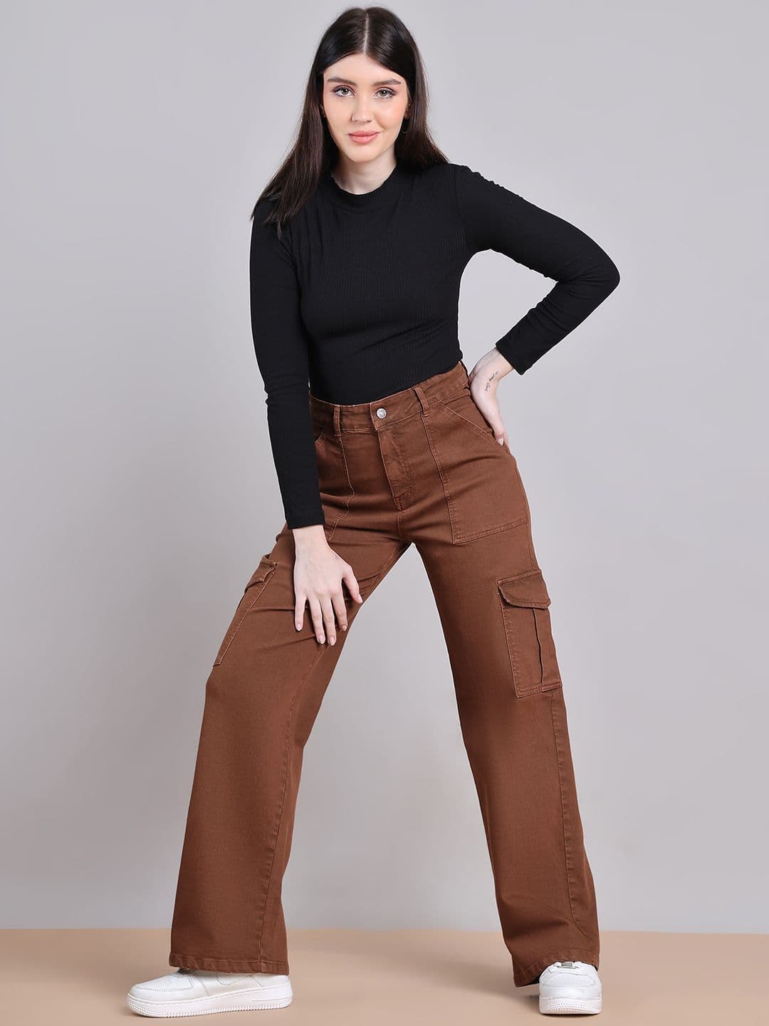 PUELLA Women Straight Fit High-Rise Cargo Jeans thumbnail 2
