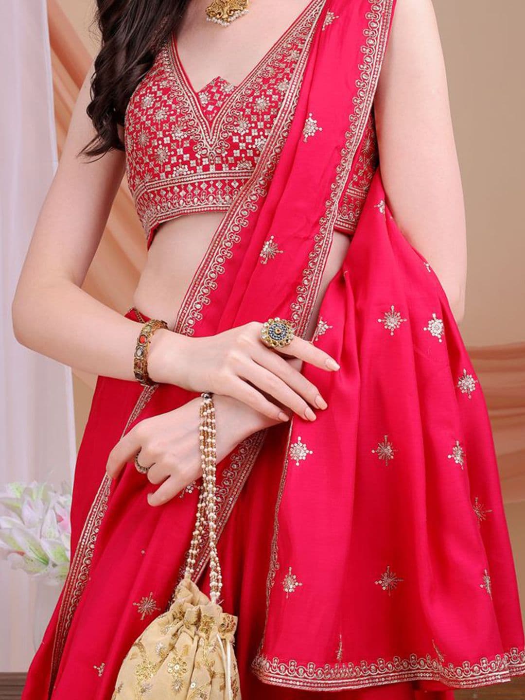 Kinjo Women Embroidered Ready to Wear Lehenga Choli & Dupatta with Sequinned thumbnail 7