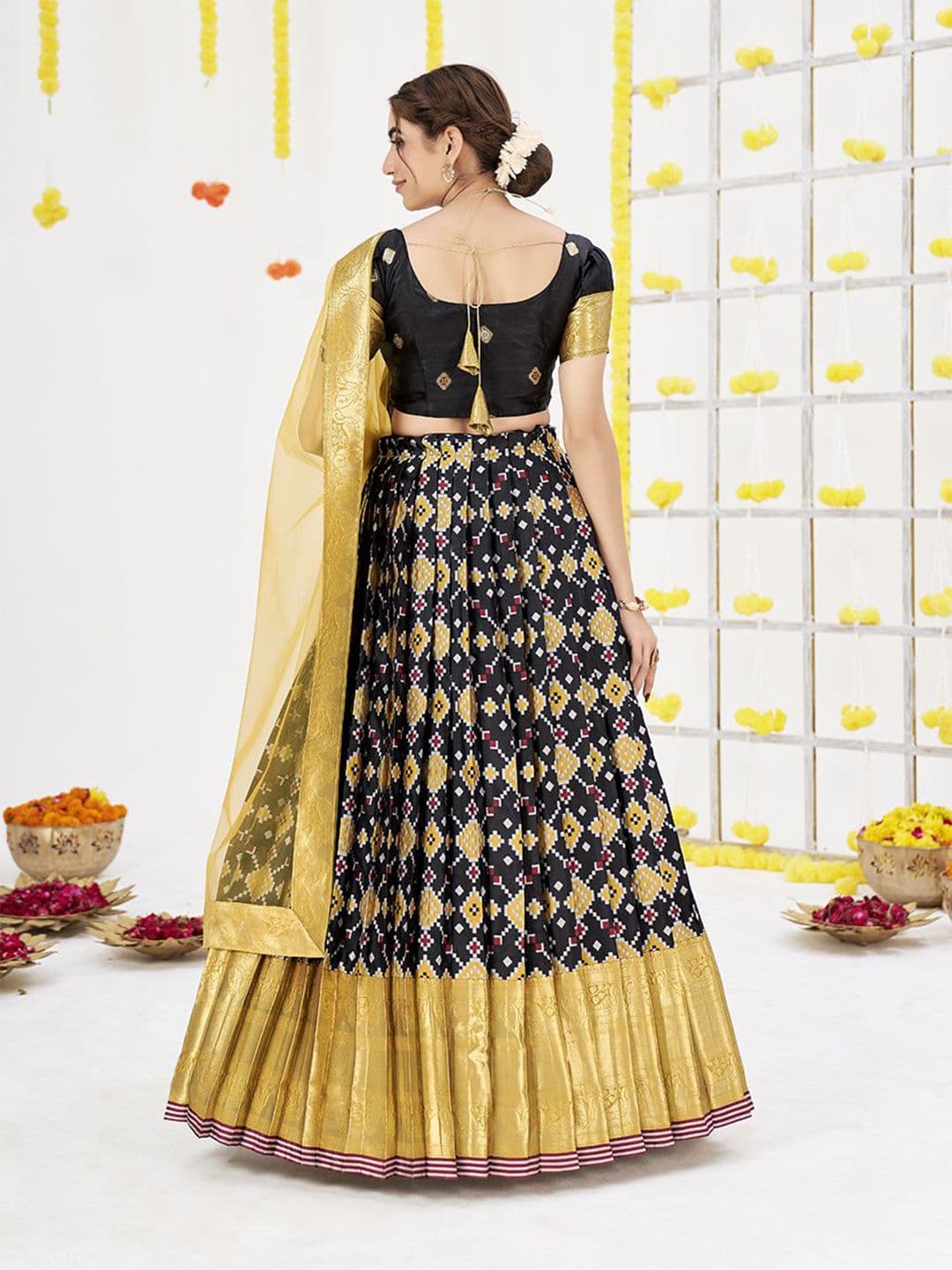 SHOPGARB Women Woven Design Semi-Stitched Lehenga & Unstitched Blouse With Dupatta thumbnail 3