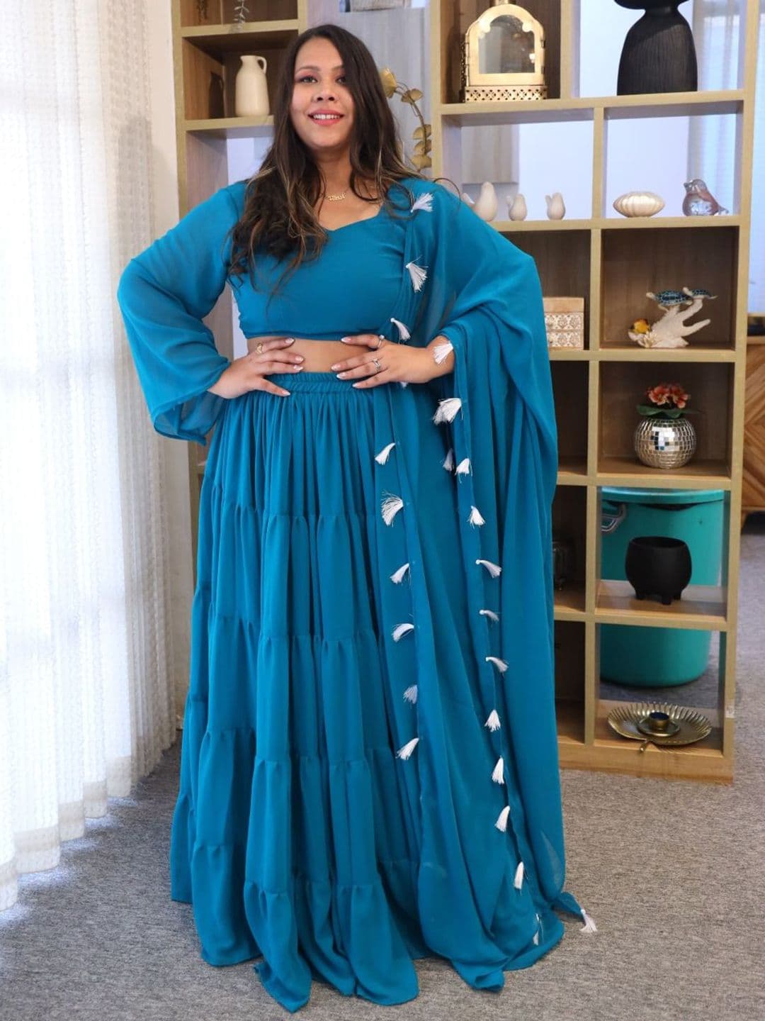 Swadeshi Shringaar Women Blue Heaven Georgette Lehenga Set - view 1