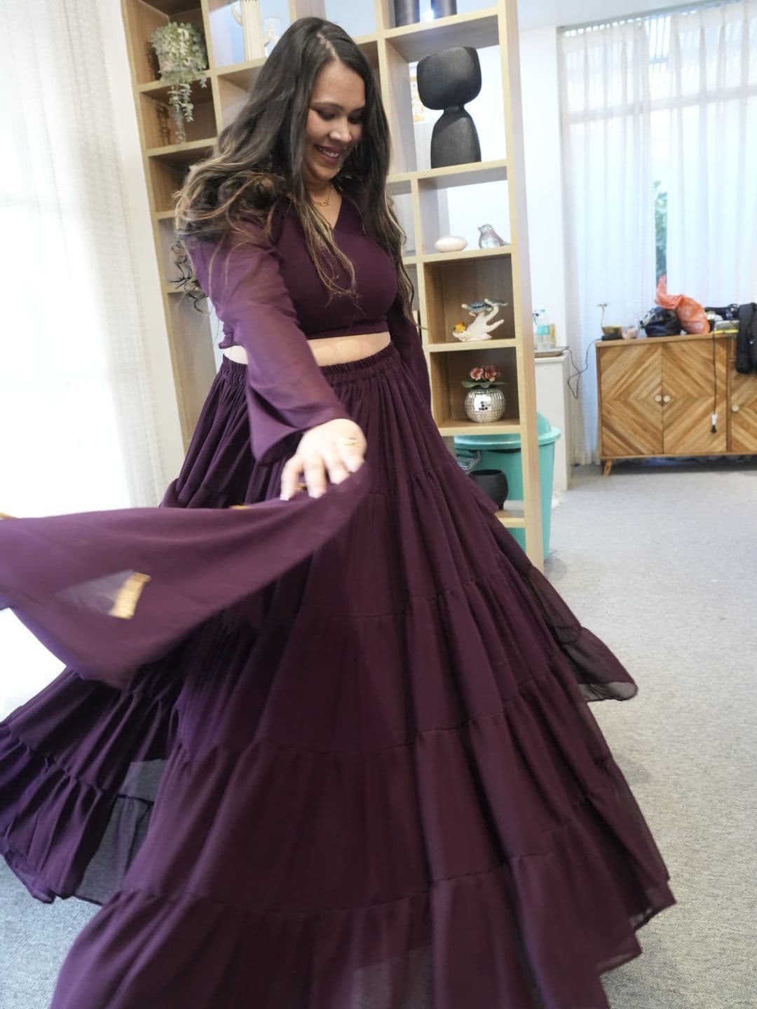 Swadeshi Shringaar Women Wine And Dine Georgette Lehenga Set thumbnail 5