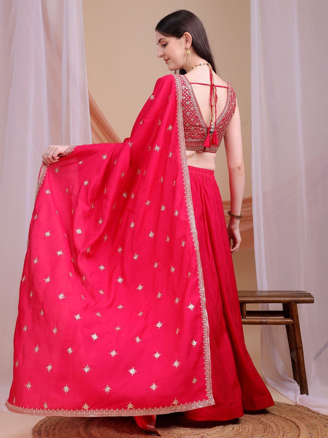 Kinjo Women Embroidered Ready to Wear Lehenga Choli & Dupatta with Sequinned thumbnail 3