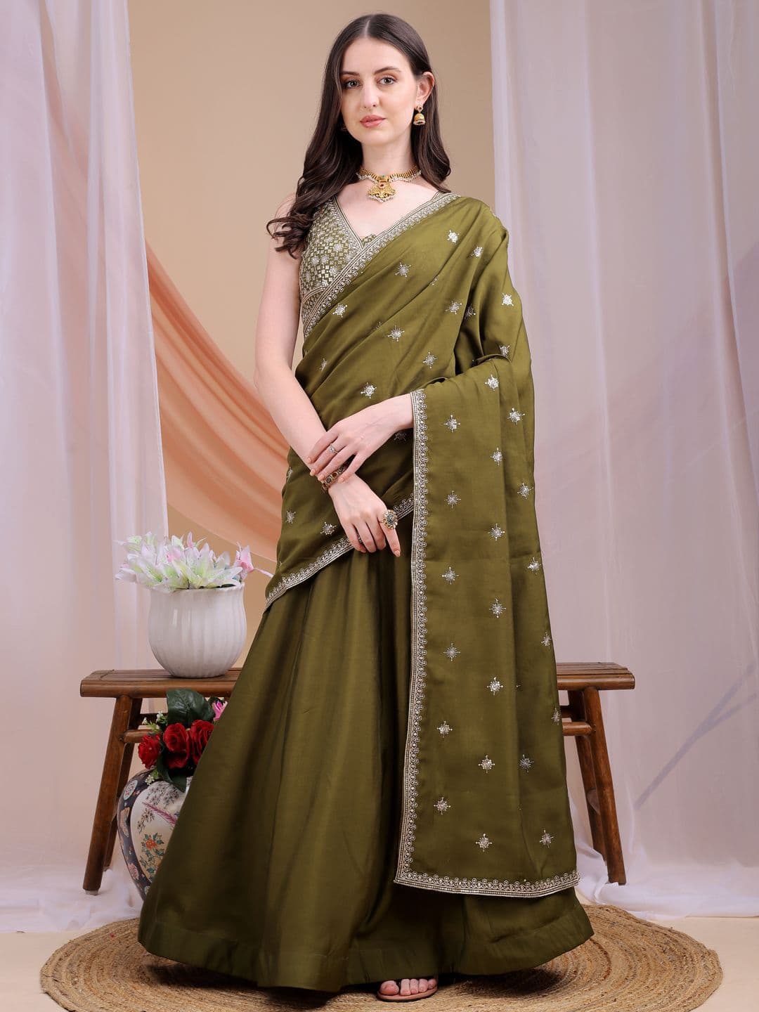 Kinjo Women Embroidered Lehenga & Blouse With Dupatta thumbnail 4