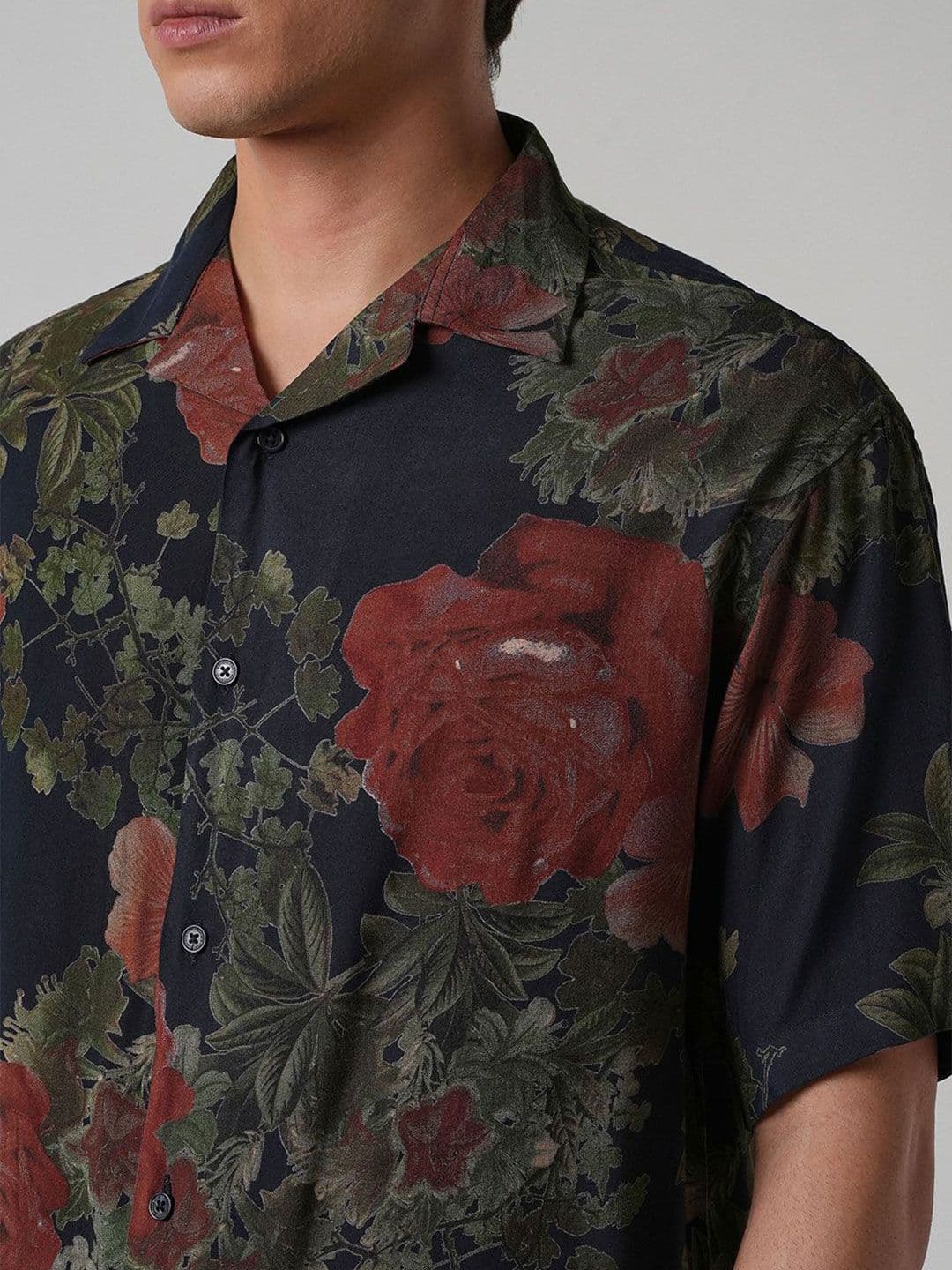 Banana Club Floral Printed Cuban Collar Feather Shirt thumbnail 6