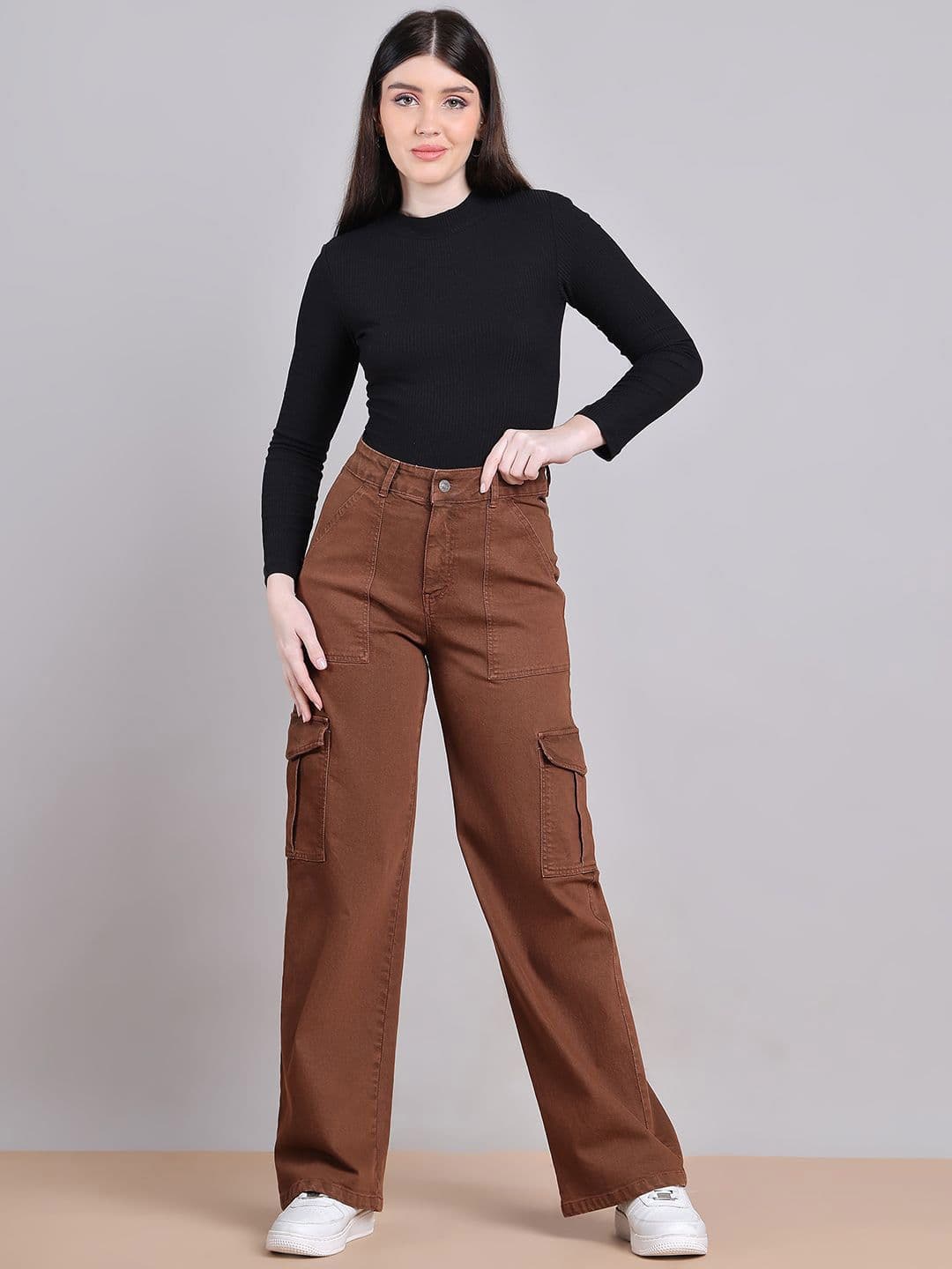 PUELLA Women Straight Fit High-Rise Cargo Jeans thumbnail 6