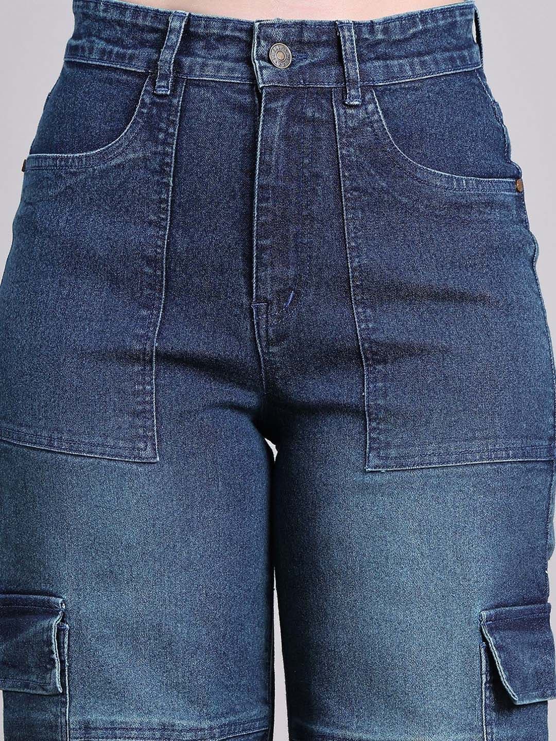 PUELLA Women Straight Fit High-Rise Light Fade Stretchable Cargo Styles Jeans thumbnail 3